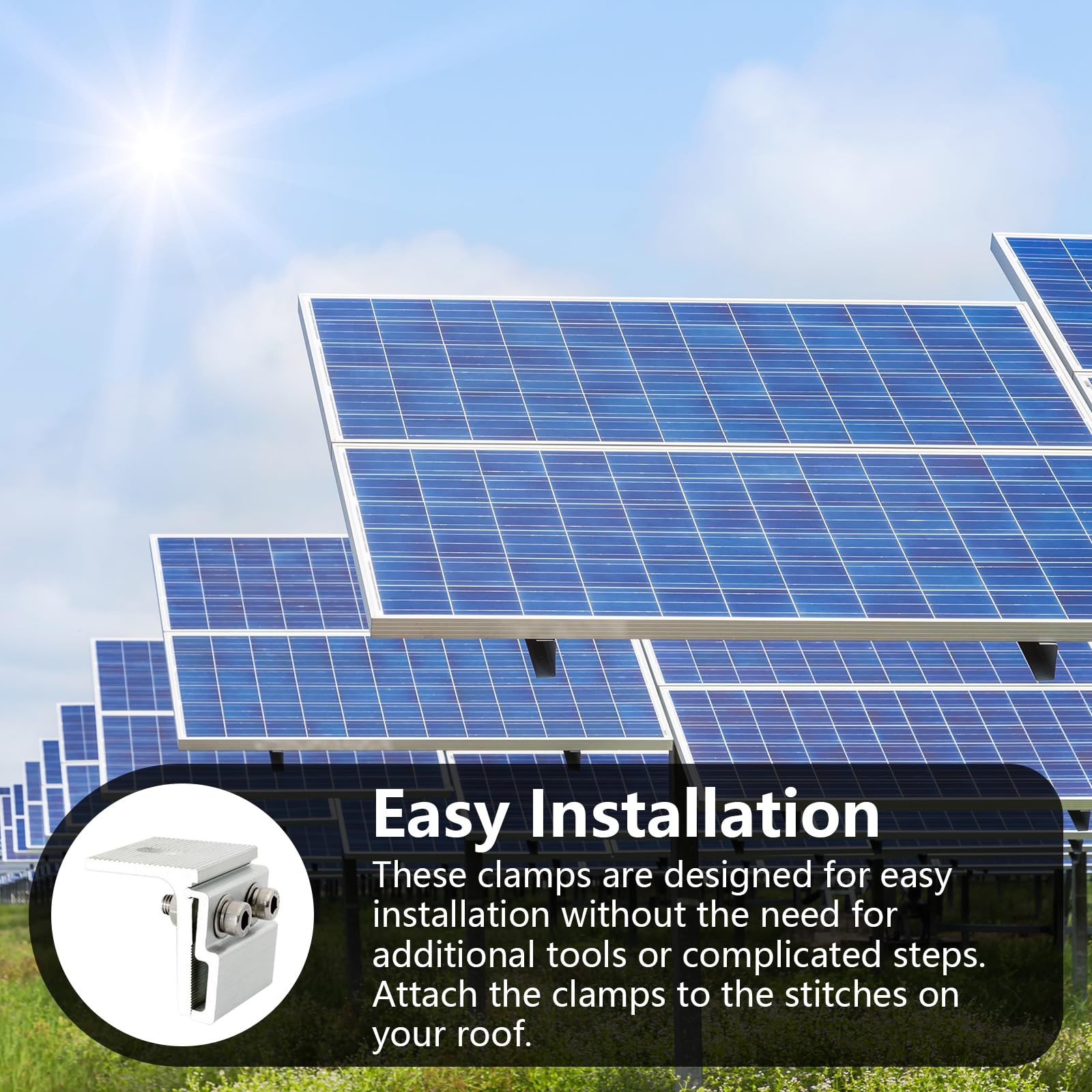 Dachfalzklemme, 10PCS Stehfalzklemme Photovoltaik Halterung aus Aluminium Solar Befestigung Blechdach Stehfalzklemme PV-Dachnahtklemme für Stehfalzdach - 45x52mm