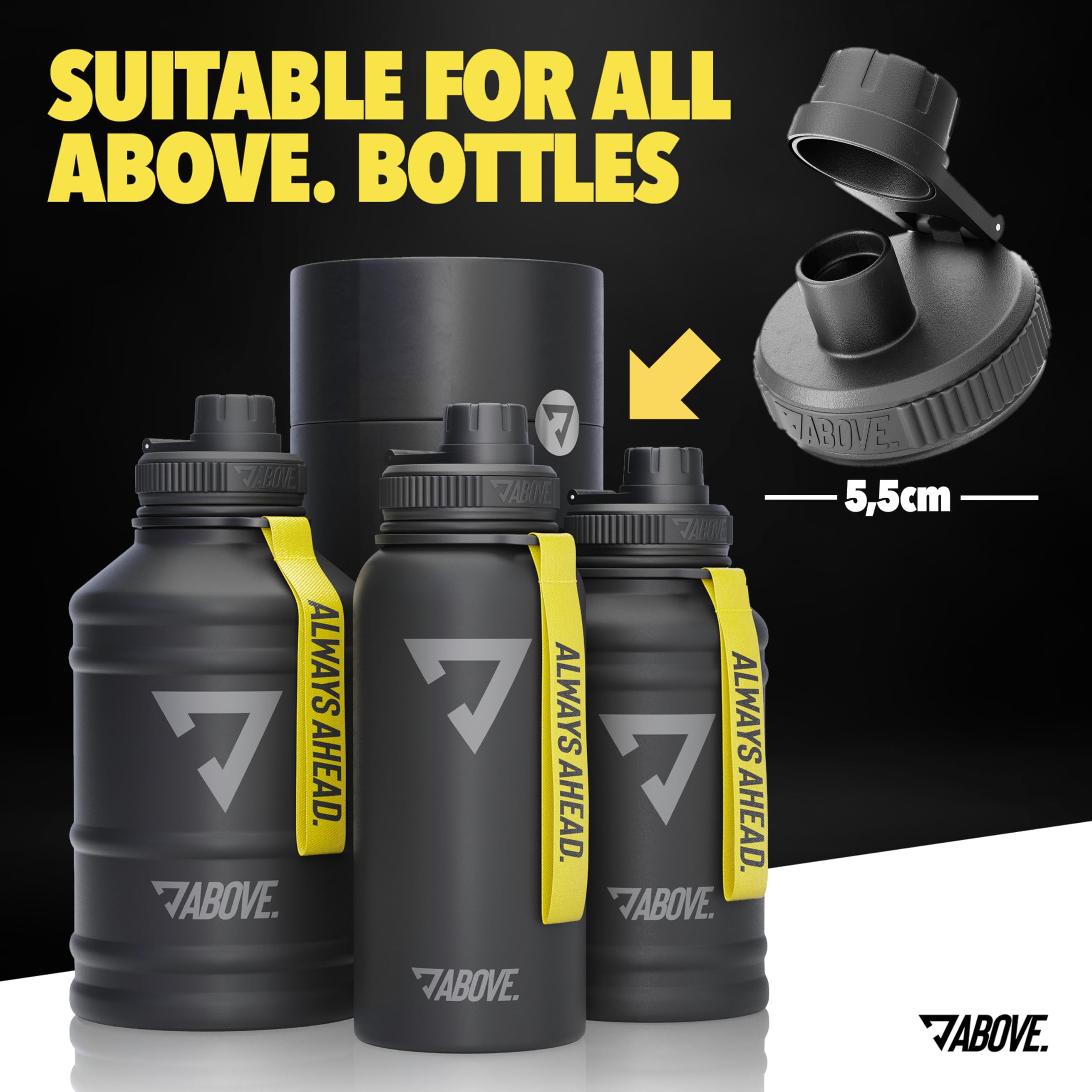 ABOVE. Coperchio di ricambio originale, standard, chiusura a scatto e cannuccia, adatto per borraccia in acciaio inox da 1,3 l e 2,2 l e thermos da 1 l, senza BPA