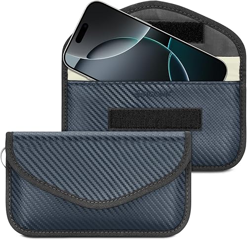 Vista 185 de TICONN Faraday - 2 bolsas para llavero, protector de jaula Faraday de 3.5 x 5.0 pulgadas, bloqueo de señal RFID para automóvil, bolsa antirrobo Negro