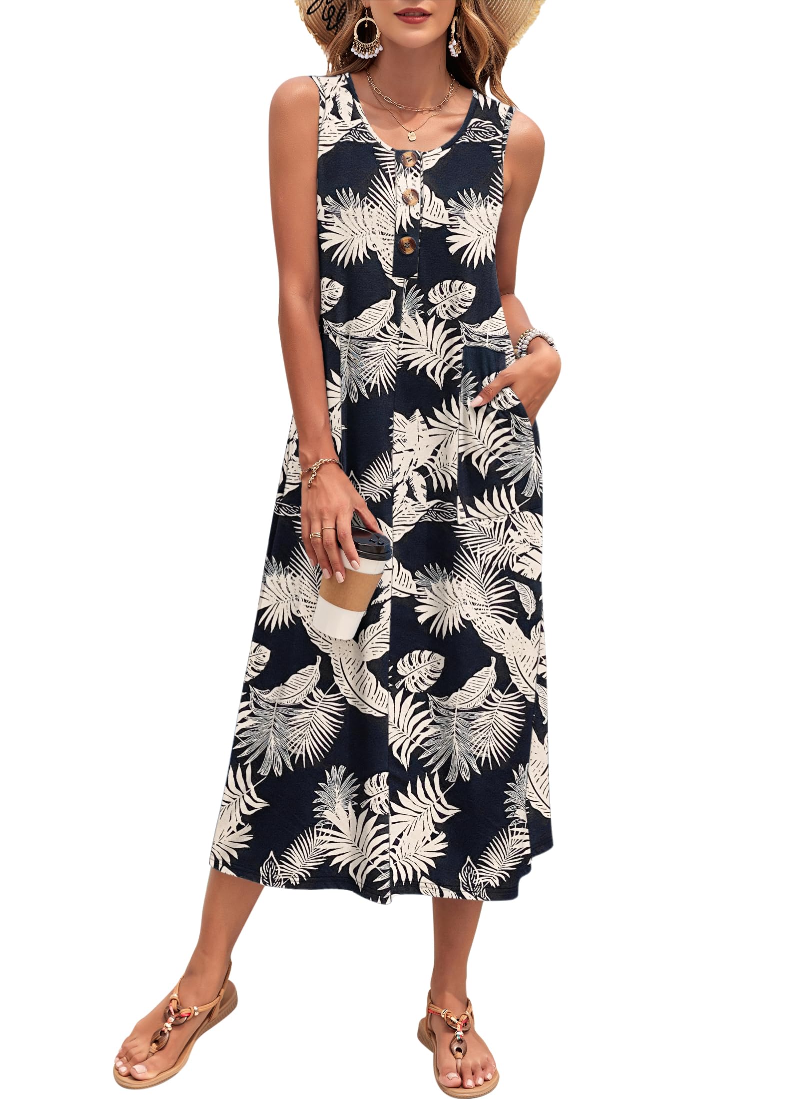 MISFAY Women's Summer Dress Sleeveless Casual Beach Long A Line Sun Dress with Pockets