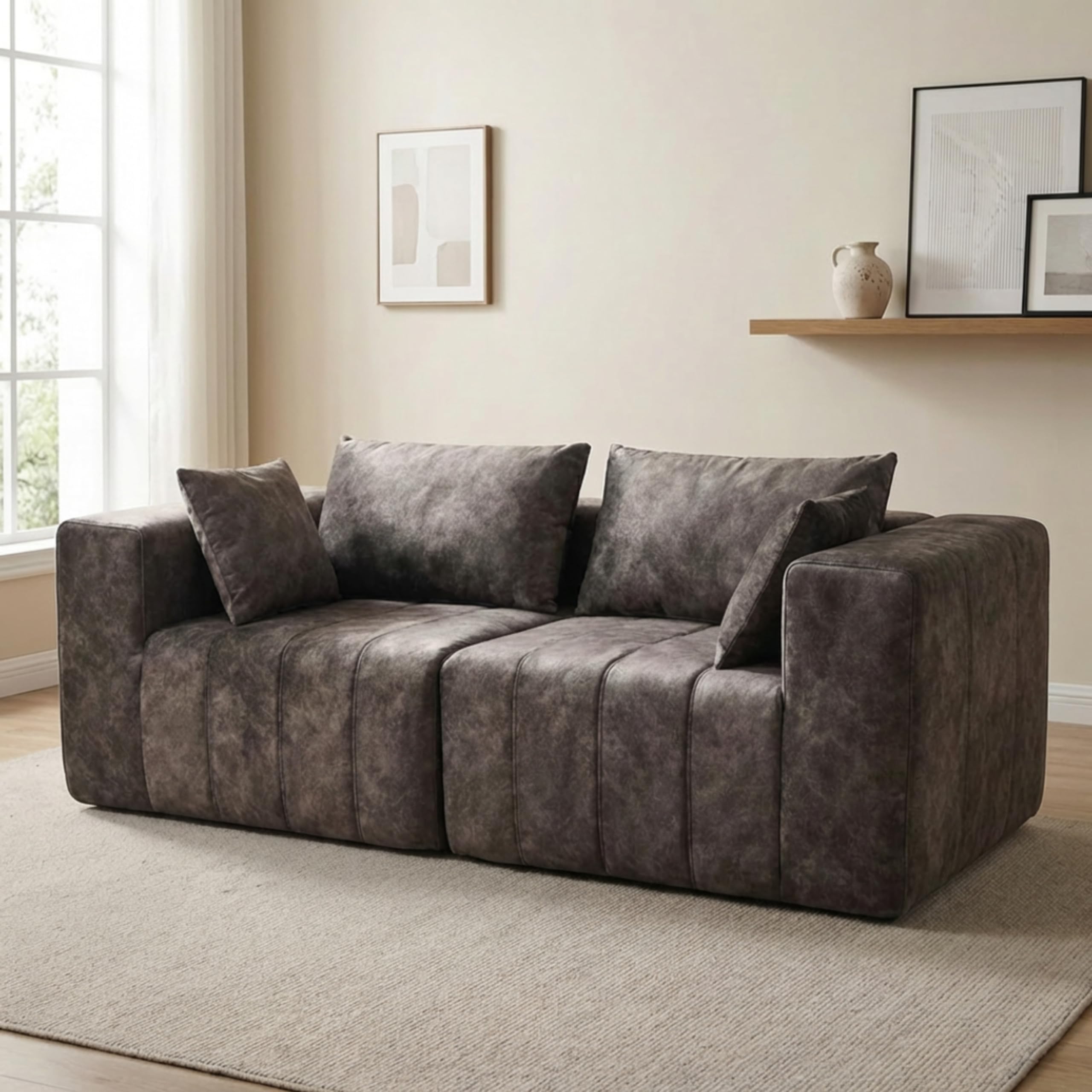 80 Wide Love Seat Ergonomic Modular Couch for Living Room Compressed No-Assembly Sofa with Suede-Finish Upholstery Sectional with
