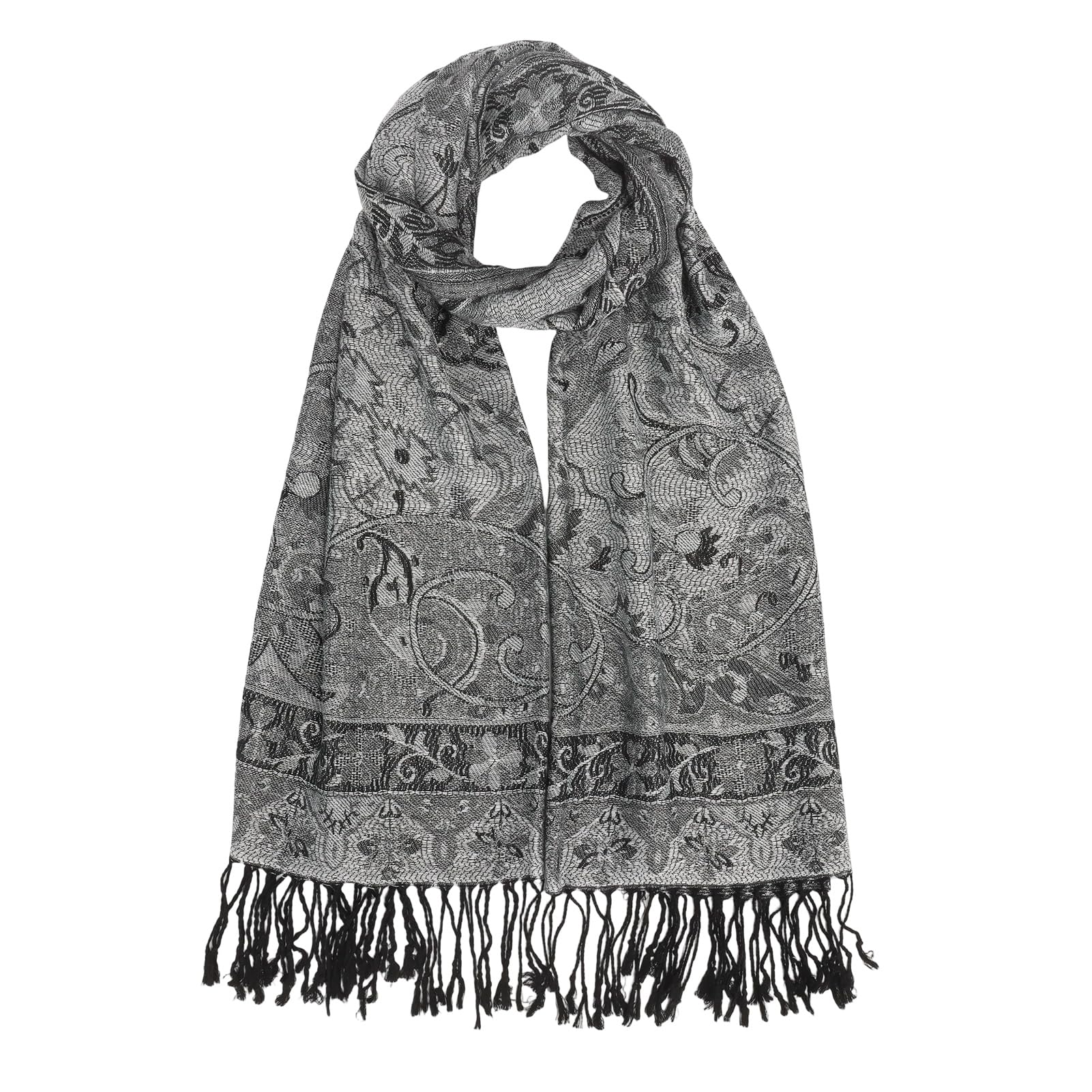 Nonakgado Pashmina Scarves for Women-Winter Black White Paisley Pashmina Rave Shawls and Wraps for Travel (Sy1-Black White)