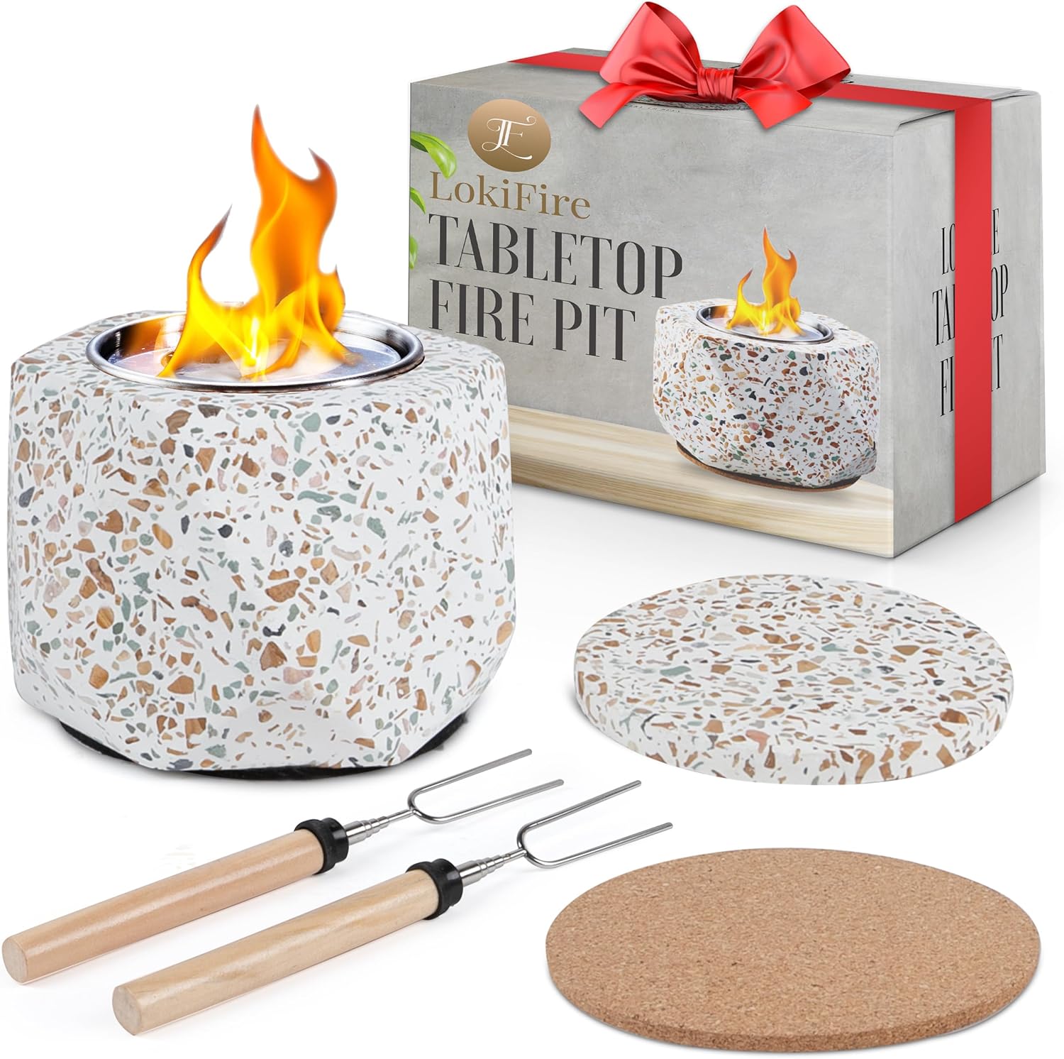 Table Top Firepit with Smores Maker Kit – Portable Indoor/Outdoor Mini Small Fire Pit – Tabletop Decor Home Patio – Gifts for Women Mom Her Wedding Housewarming Christmas Birthday White Elephant Gift