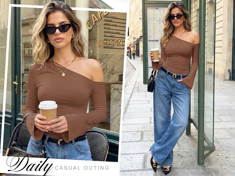 ZESICA Women's Off Shoulder Tops Bell Long Sleeve Shirts 2026