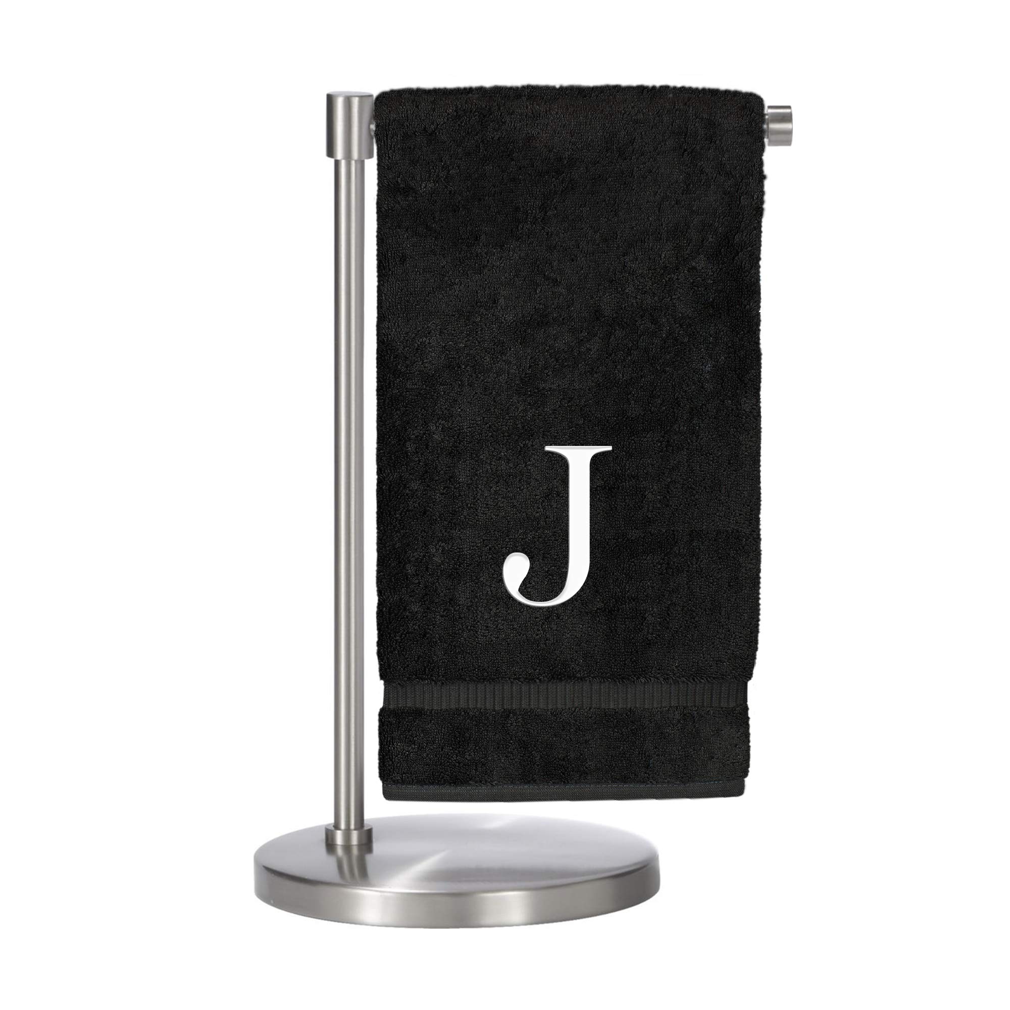 Monogrammed Bath Towel Personalized Gift Set of 2- White Block Letter Embroidered Towel - Extra Absorbent 100 Turkish