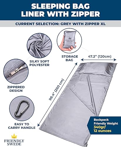 Vista 14 de The Friendly Swede Forro para saco de dormir: saco de dormir ultraligero de poliéster o microfibra para clima frío; sábanas finas de viaje