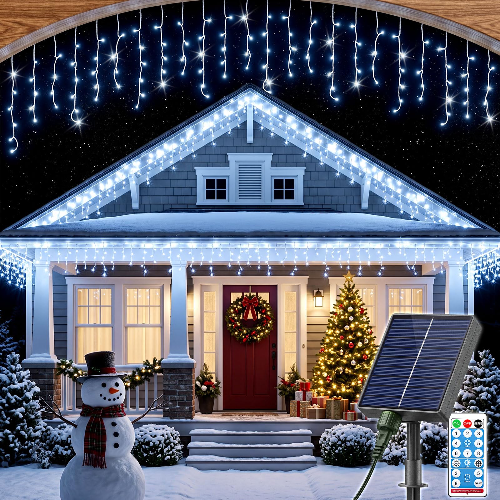 Guirnalda de luces solares con USB, 360 ledes, 17,7 m, para exteriores, 8 modos, temporizador, resistente a la intemperie, con mando a distancia, para canalones, balcones