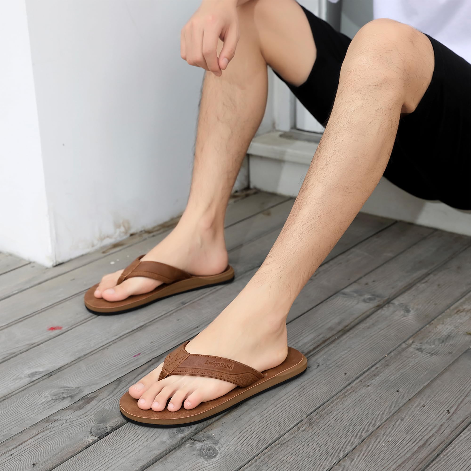 ARRIGO BELLO Tongs Homme Tongue Cuir Claquette Été Confortable Piscine Plage Antidérapant Sandales Taille 41-46
