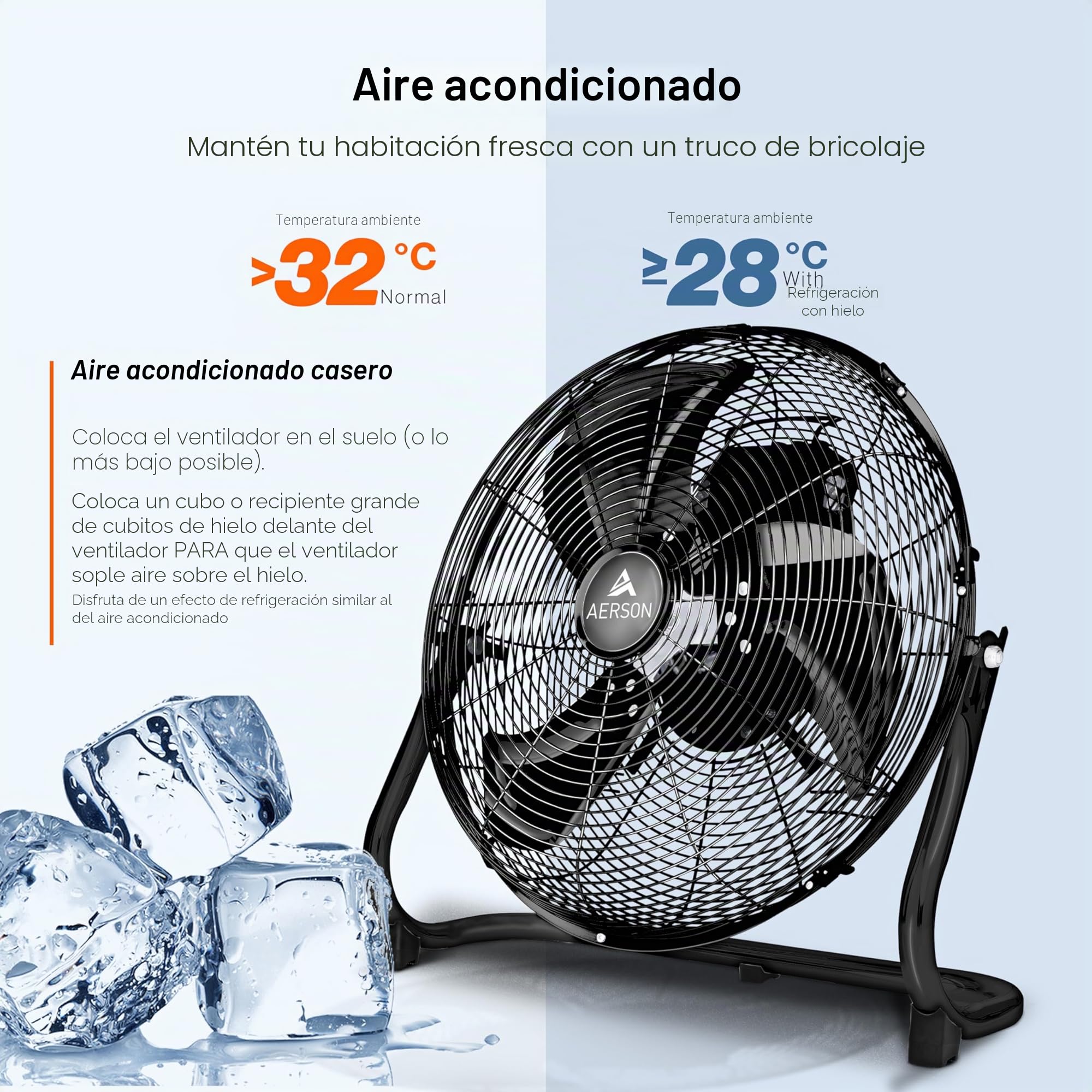 TRESKO AERSON Ventilador de suelo 60 cm | Ventilador de pie 200 W | con 3 niveles de potencia | Alto flujo de aire | Construcción robusta de metal | Inclinable a 110 grados