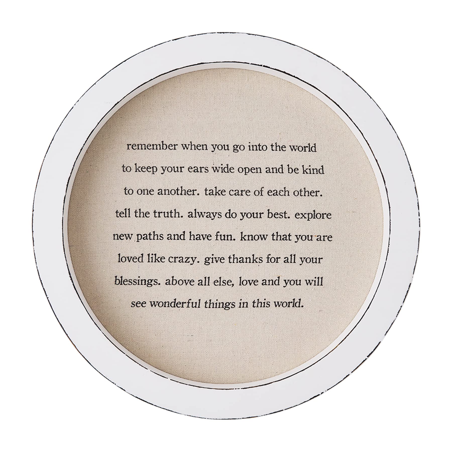 Mud Pie White, 15" Dia Round Canvas Plaque