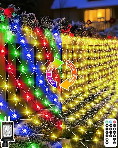 Miniatura 11 de Coroor Luces de red de Navidad de 12 x 5 pies, 360 luces LED con 8 modos, conectables, temporizador, malla impermeable para arbustos al aire libre