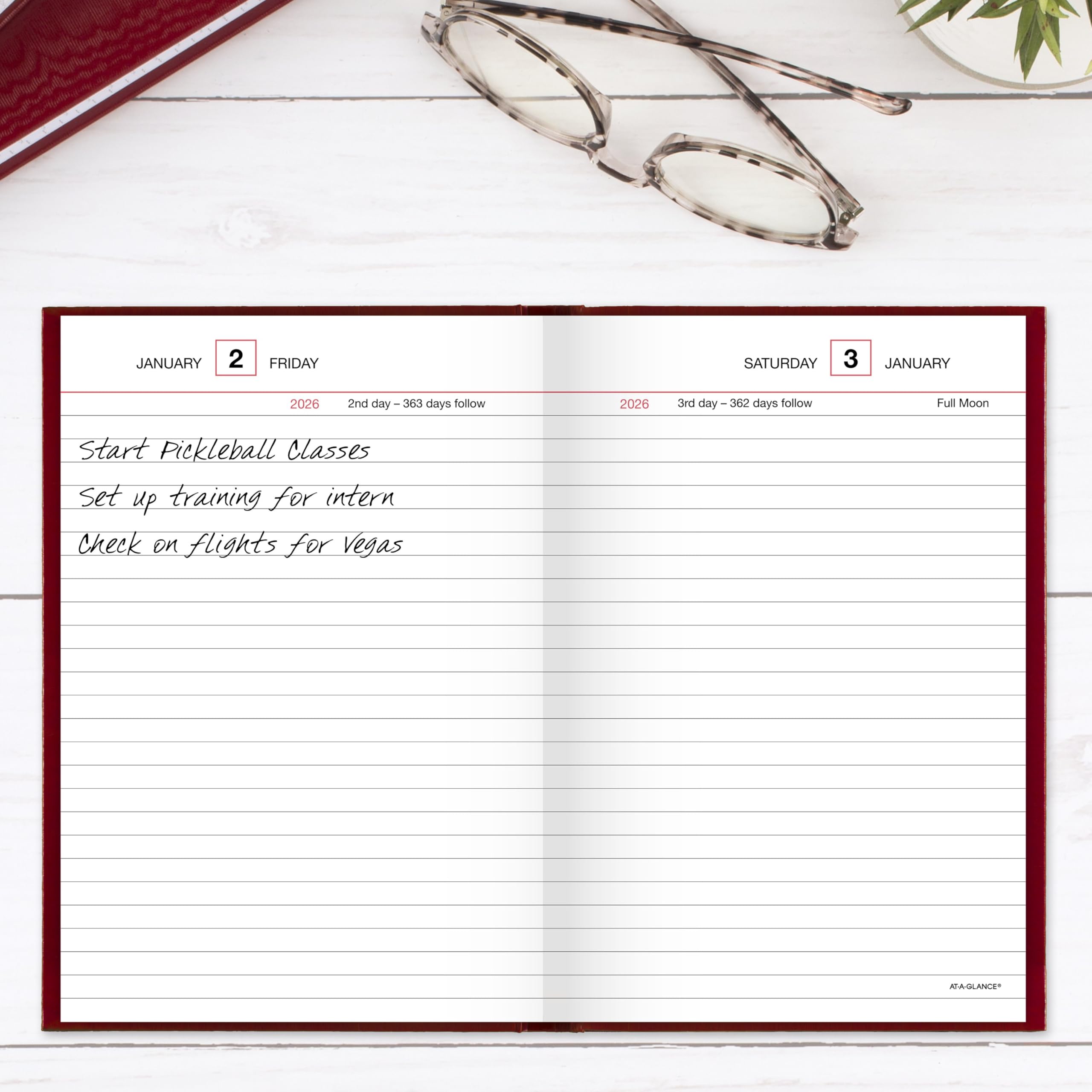 AT-A-GLANCE Agenda 2026 standard, quotidien, 12,7 x 19,1 cm, petit, couverture rigide, rouge (SD3871326)