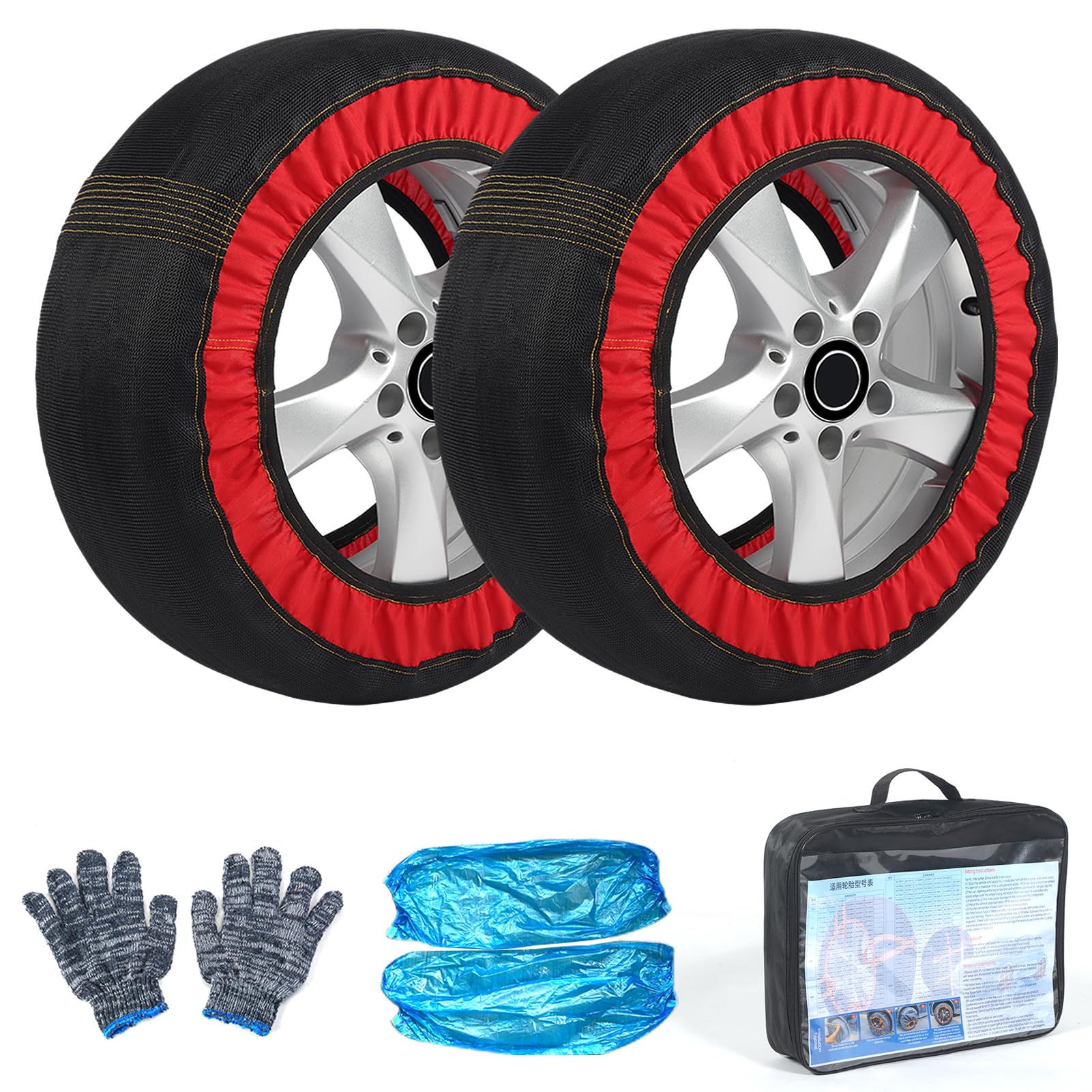 Calcetines de Nieve para Automóviles, Antideslizantes, Fácil Instalación para Conducción en Invierno, 2 uds., Cubo de Neumático sin Daños Coche/SUV/camión (6006)