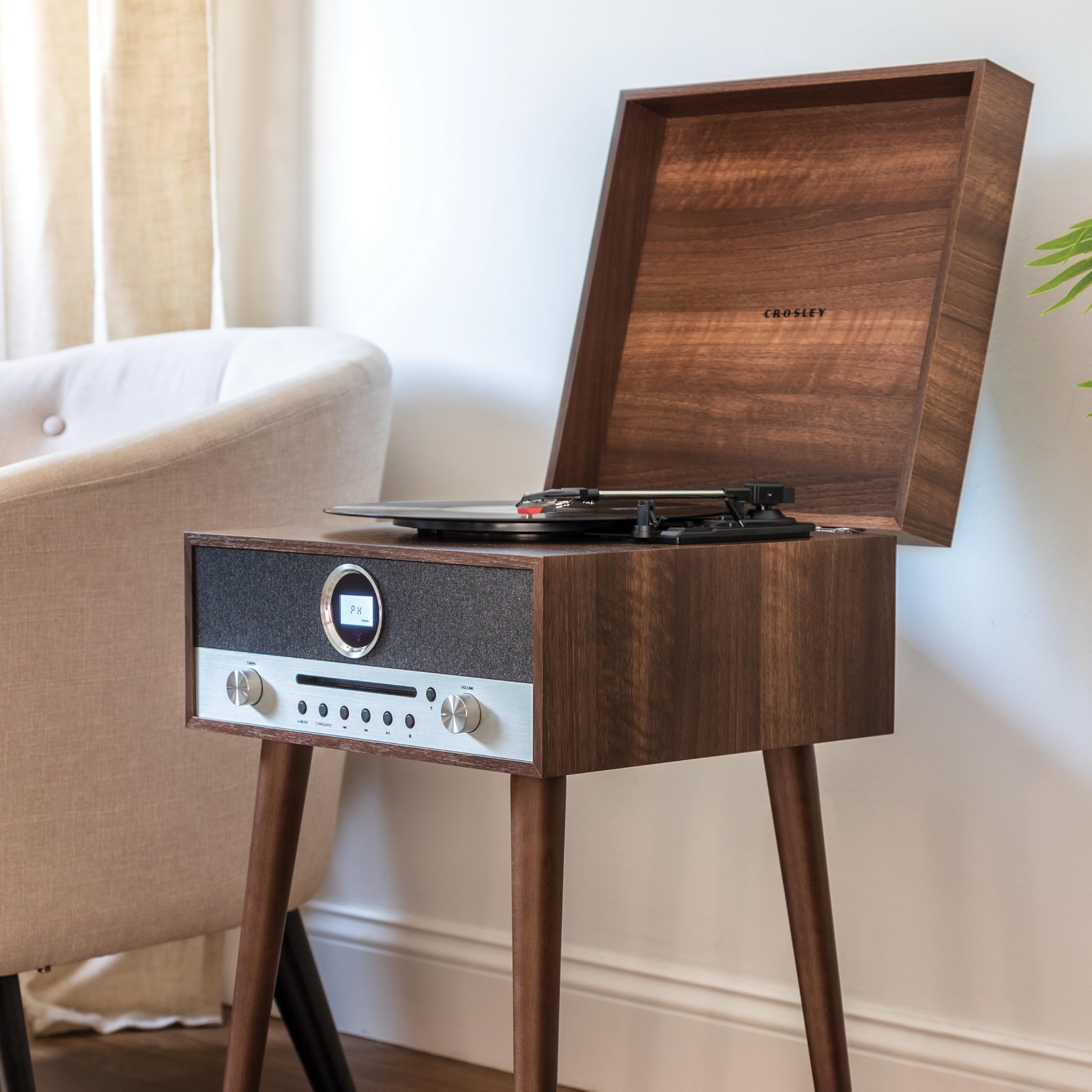 Amazon.com: Crosley CR6238A-WA Nash 7-in-1 Record Player, CD, AM