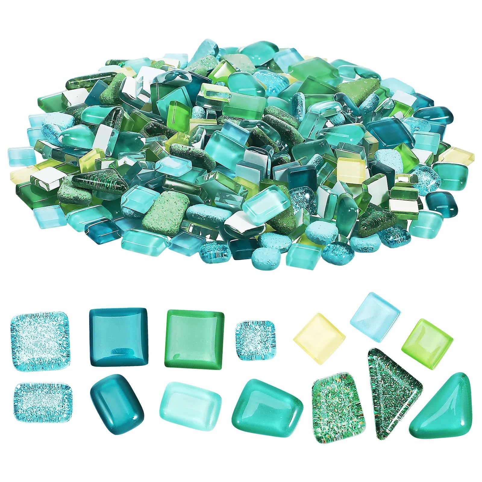 Vaeltor One Color 2Packs Mosaic Glass Tiles For Crafts, Mixed Shapes Broken Glass Pieces Diy Kit