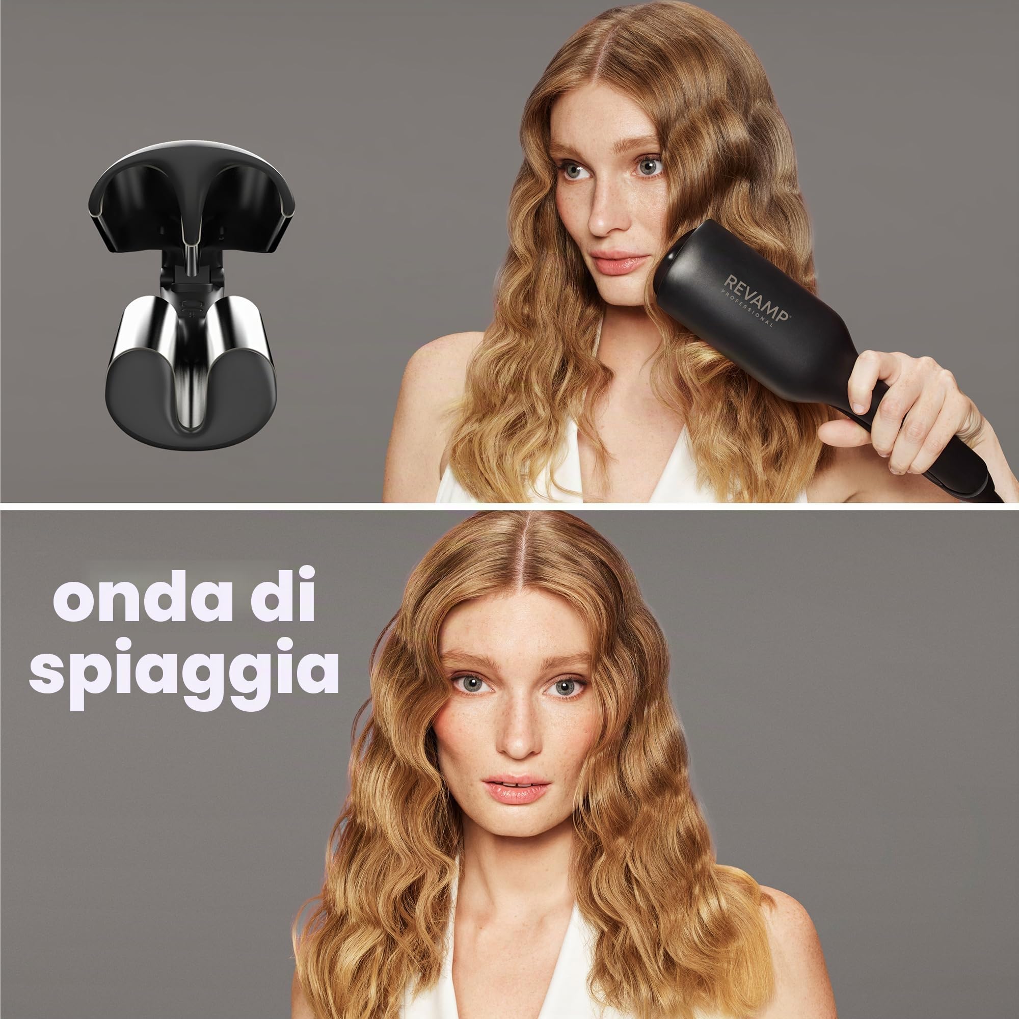 REVAMP Beach & Volume Piastra per Onde Ceramica 2 in 1 - Progloss | Arricciacapelli, Beach Waves Voluminose, Onde Larghe Stile Sirena, per Capelli Lunghi o Mossi