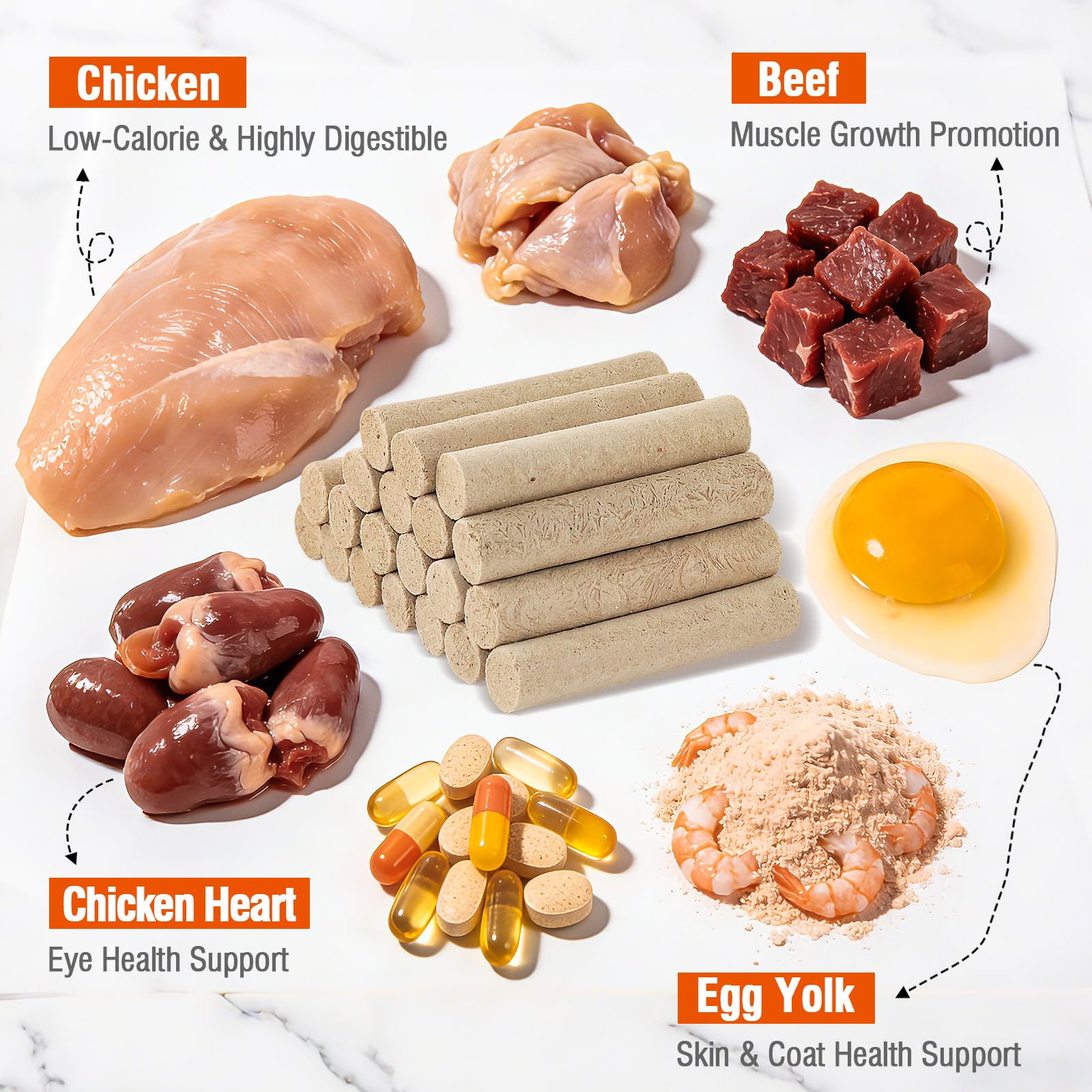 Snack Liofilizado de Pollo para Gatos, Carne de Vacuno Crujientes Snack para Gato Perros, Golosinas para Gatos Icas en Proteínas