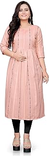 lerkiza Women's Mother Feeding 3/4 Sleeve Boat Neck Anarkali Calf Knee Length M to 3XL Size Cotton Kurti.(1361)-picture-42