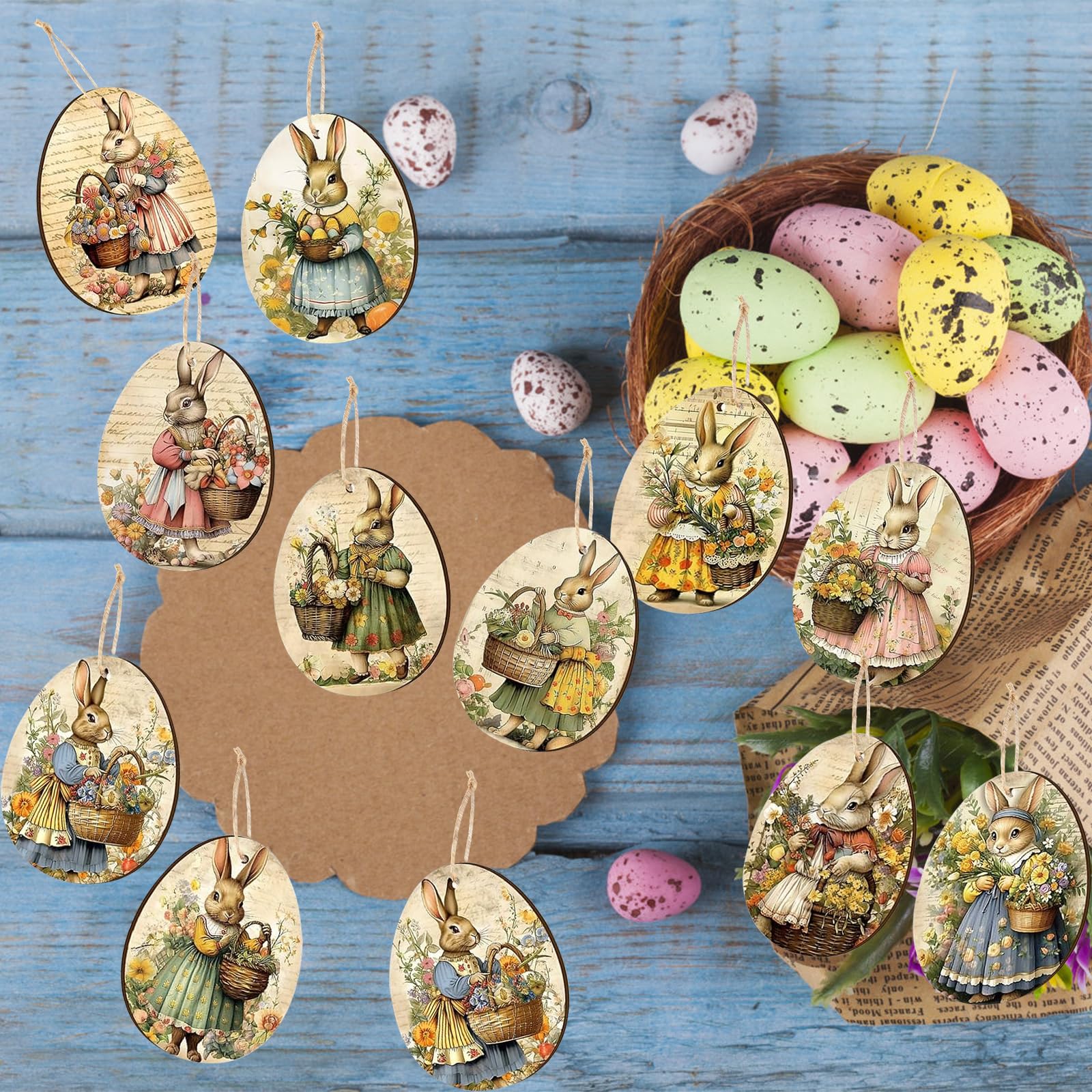 36 Pezzi Decorazioni Coniglietto Pasquale In Legno - Ciondoli Per Pasqua Con Cordino - Foto 6