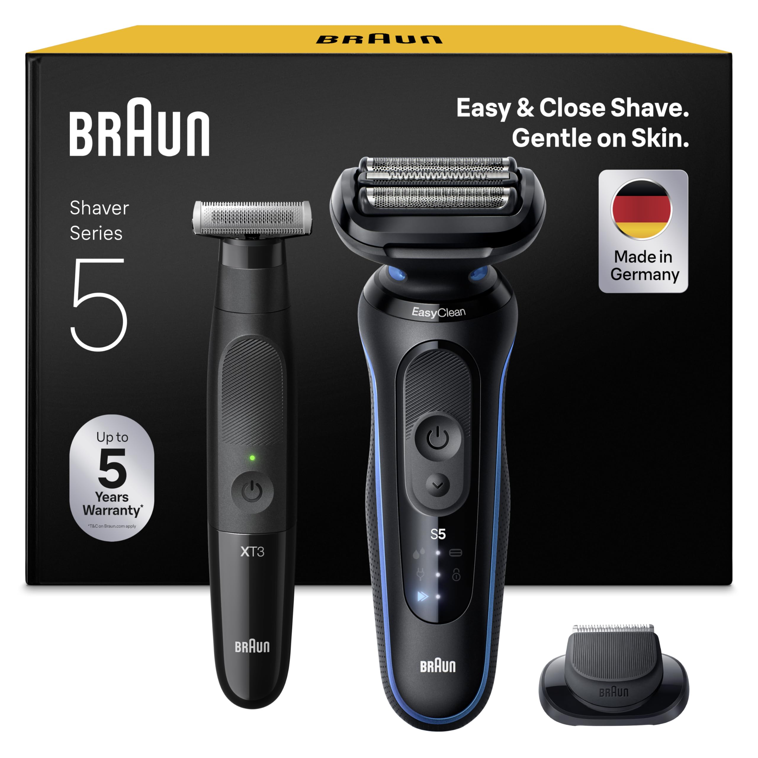 Braun Bundle mit Series 5 Rasierer Herren Elektrisch, Wasserdicht, Made in Germany, 52-B1200si, Blau + Series XT3, 45 Min Akku, Wasserdicht, XT3200, Schwarz