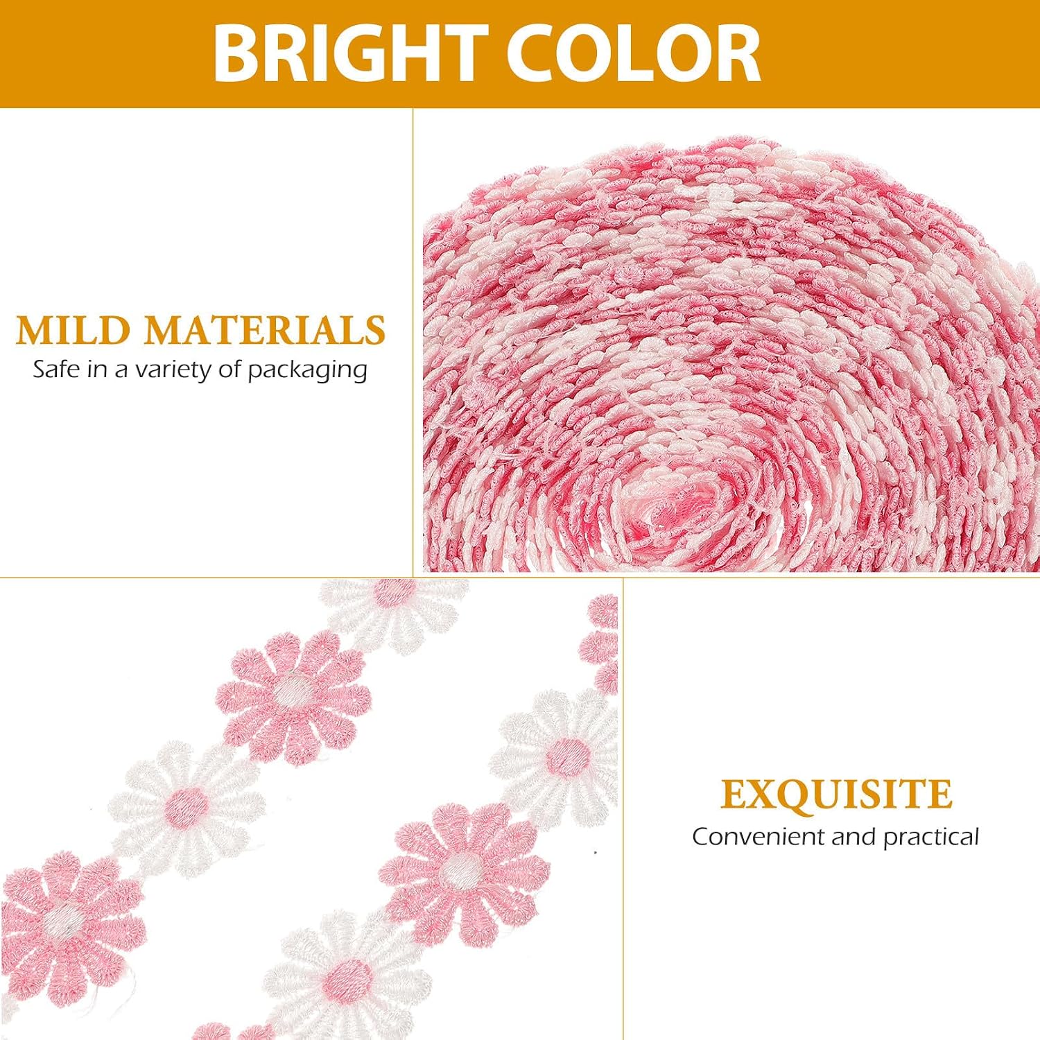 1 Roll Lace Applique Trim Ribbon Embroidered Daisy Flower Patchwork for Sewing Embellishing Clothes and Bags, Easy to Sew Polyester Yarn Lace Trim 15 Yards