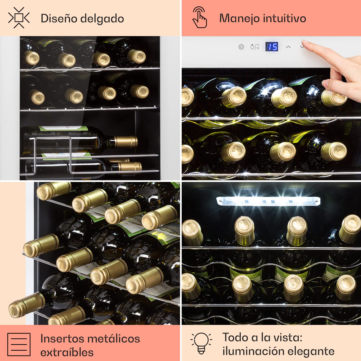 KLARSTEIN Vinoteca para Vinos de 53L Nevera Vino Una Zona, Botellas Vino, Proseco y Cervezas, Vinoteca Pequeña Puerta Cristal para Interior y Exterior, Nevera para Vinos Capacidad 20 Botellas