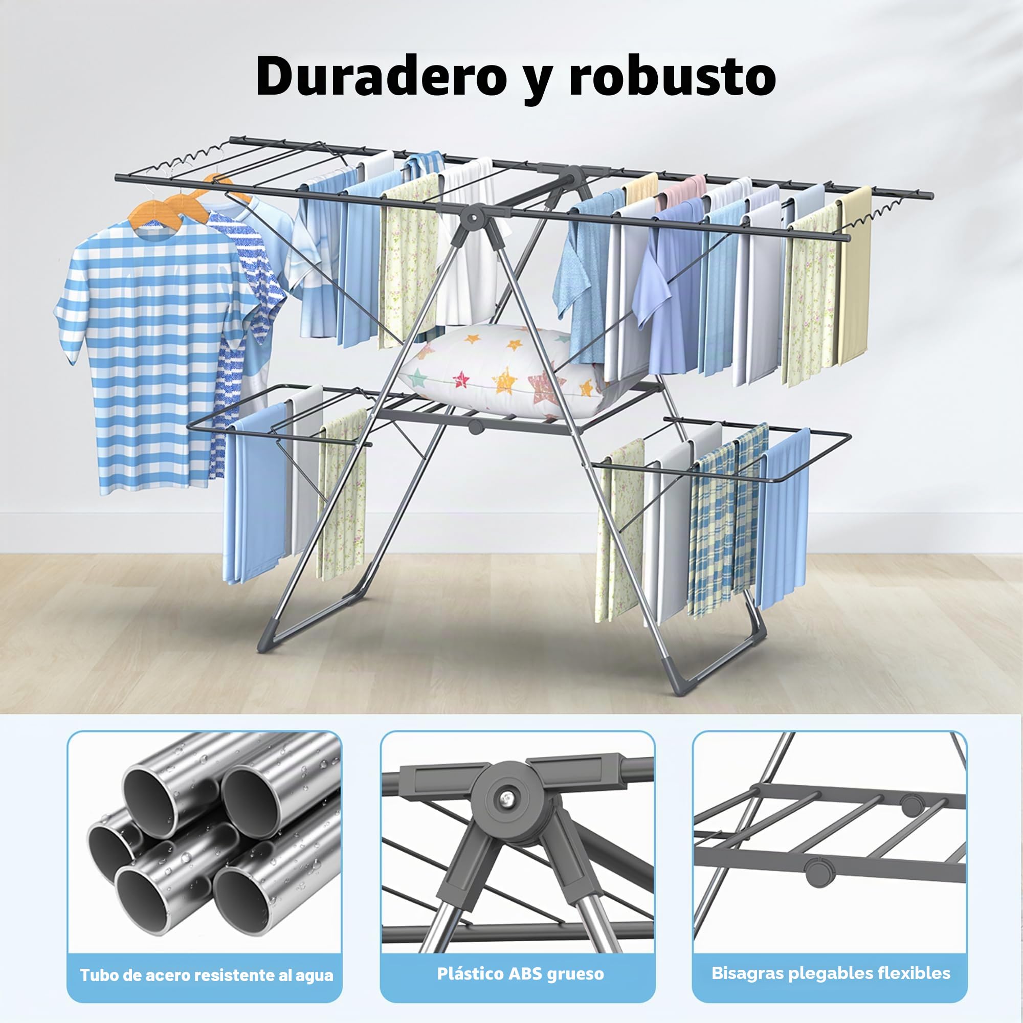 Innotic - Tendedero de Ropa Interior Exterior, Plegable, 2 Niveles, 4 alas Ajustables en Altura, Tancarville, Ropa XXL, 33 Barras, Gris