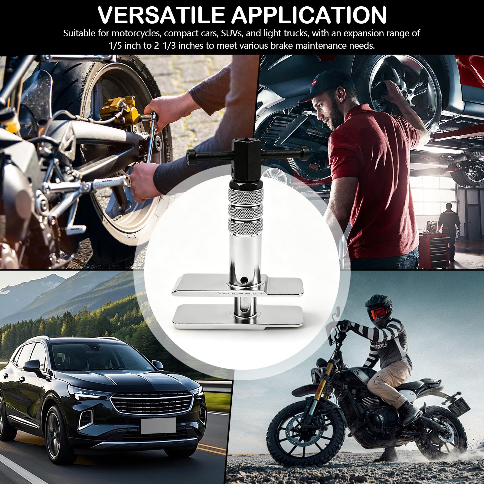 Bremskolbenrücksteller, Profi Bremsenrücksteller Universal Motorrad Auto Fahrrad Werkzeug Set Zum Zurücksetzen Des Bremskolbens Bremssattel mit Kugelgelagerter Spindel, mit Großen & Kleinen Backen