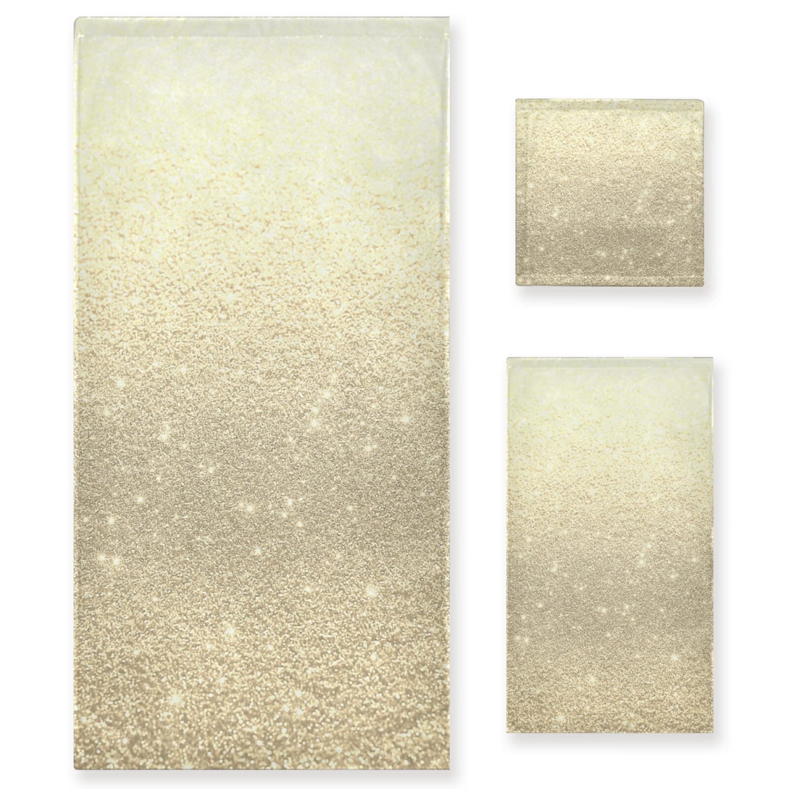Poeticcity Gold,Golden Gold Fantasy Galaxy Universe Golden Shiny Stars Sparkles Texture Set Of 3 Highly Soft Absorbent Cotton Towels, 1 Bath Towel, 1 Hand Towel, 1 Face Washcloth For Spa Bathroom Hotel Kitchen Gym