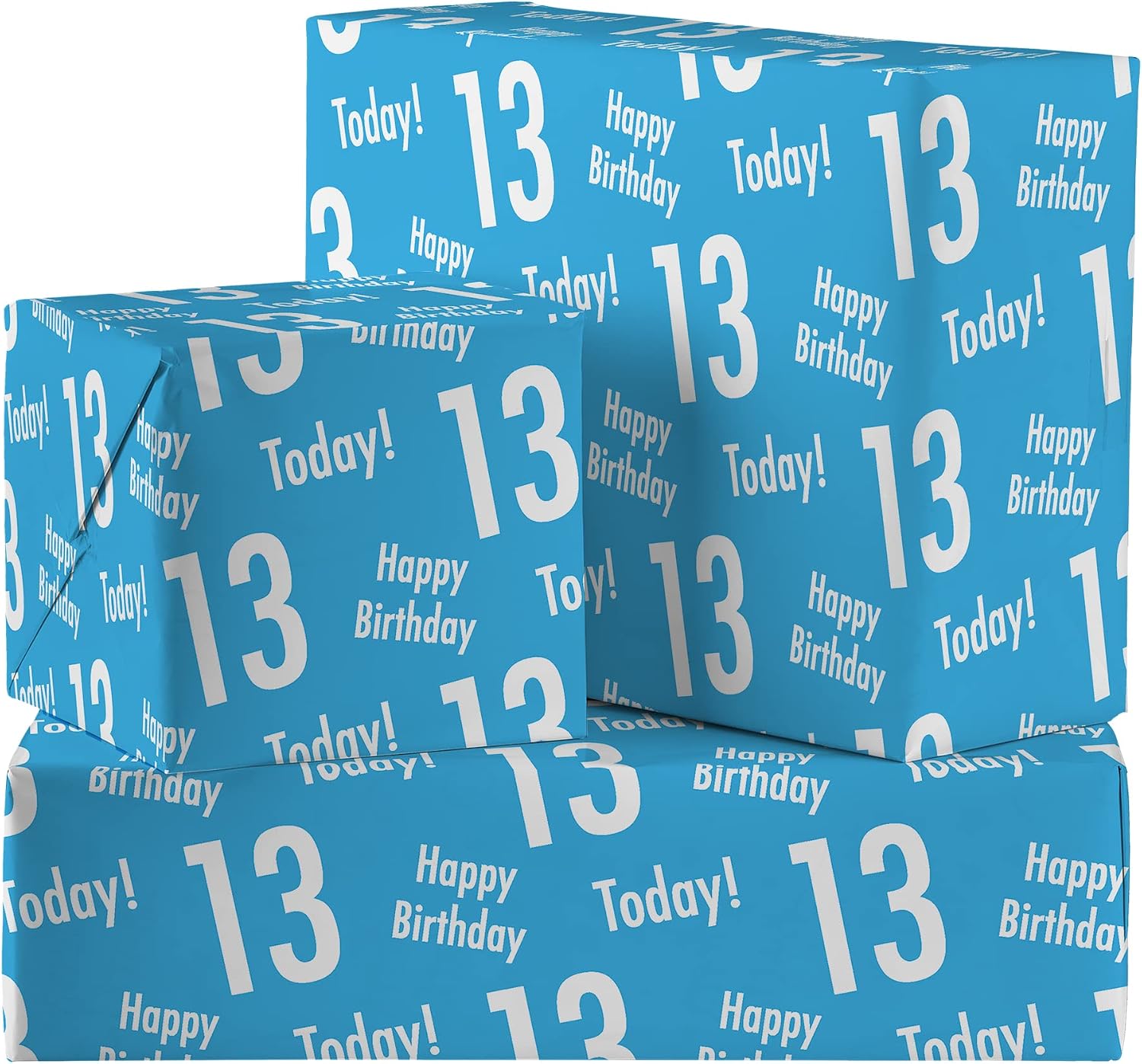Hunts England, 2 Sheets Of 13th Birthday Blue Luxury Wrapping Paper For Him, Includes 2 Gift Tags