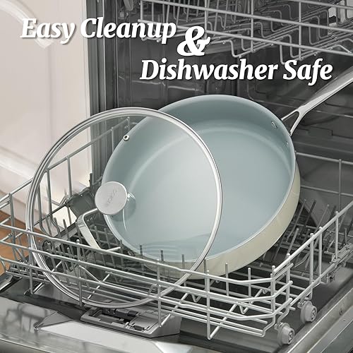 Miniatura 7 de Sartén antiadherente con tapa, sartén profunda de 5 cuartos de galón con mango auxiliar de acero inoxidable de 12 pulgadas, sartén grande de