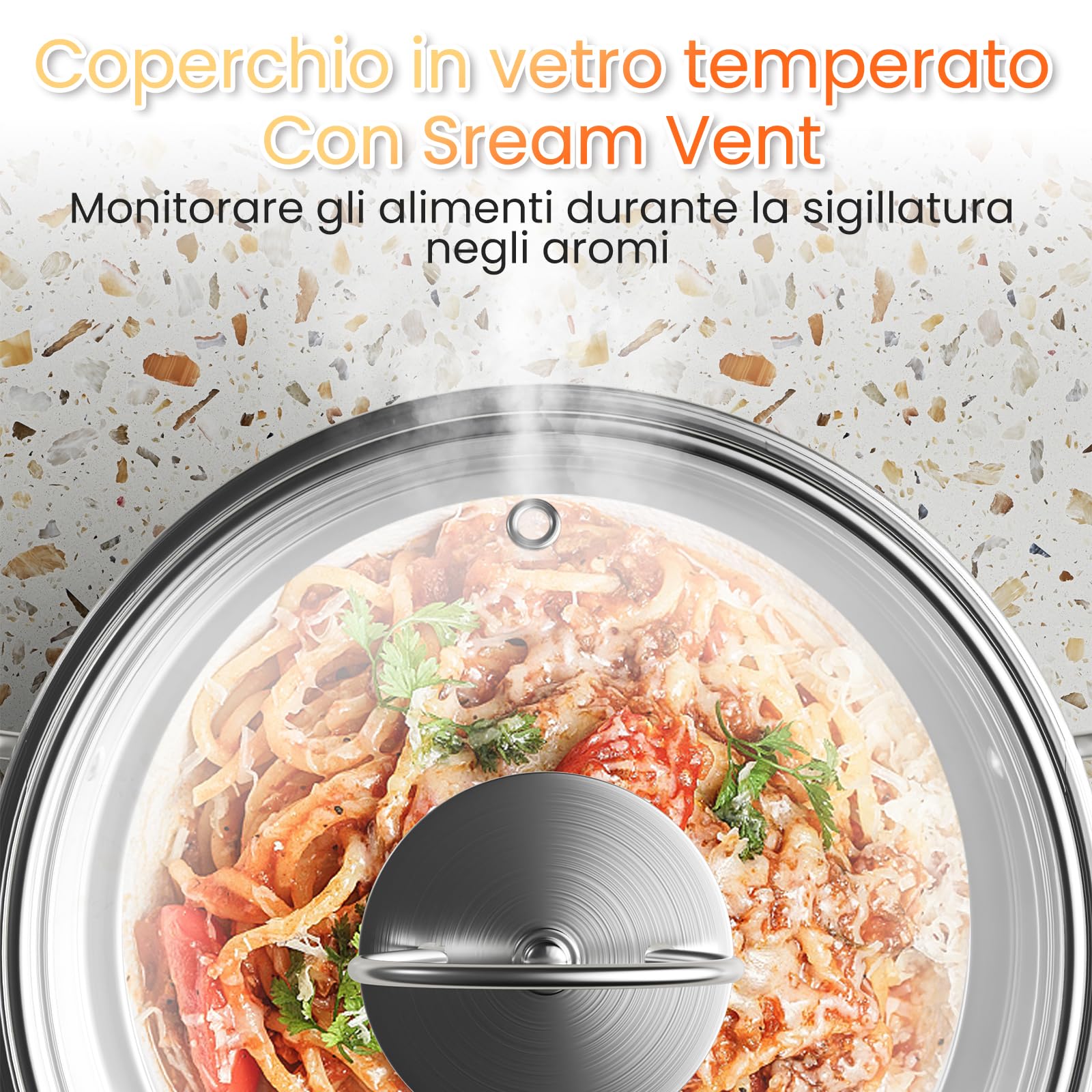 Set di pentole in acciaio inossidabile, set di pentole a induzione da cucina da 12 pezzi, funziona con piani cottura a induzione/gas, set da con coperchio in vetro,non patinato (Argento D)