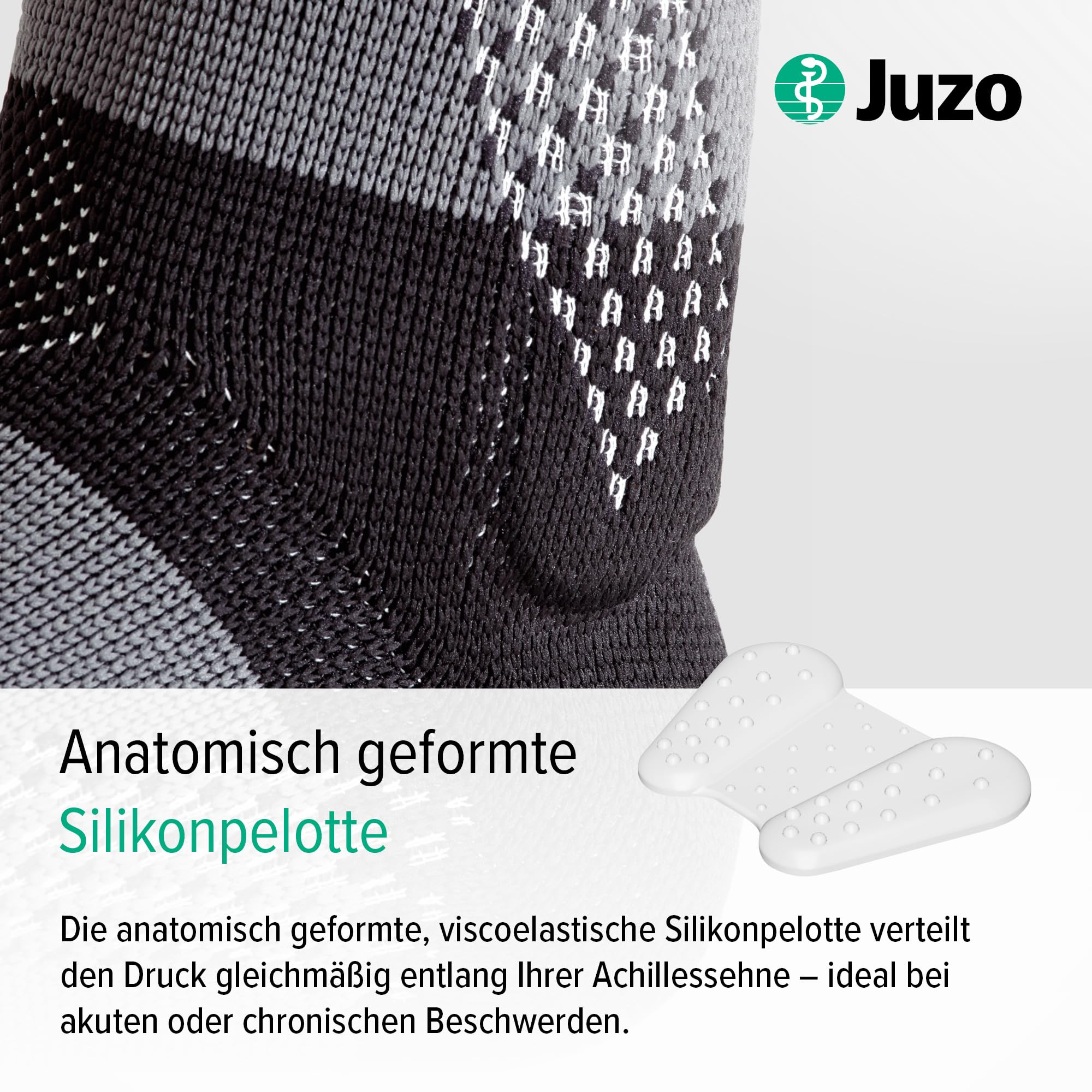 Juzo JuzoFlex Achill Xtra, Achillessehnenbandage zur Entlastung bei Achillessehnenentzündung, mit Silikonpelotte & Kompression, atmungsaktiv & hautfreundlich, inkl. 2 Fersenkeilen, beidseitig tragbar