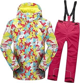 Traje de Nieve Niños Conjunto de Nieve 2 Piezas Chaqueta con Capucha + Pantalones Traje de Esquí Niña Impermeable para Invierno