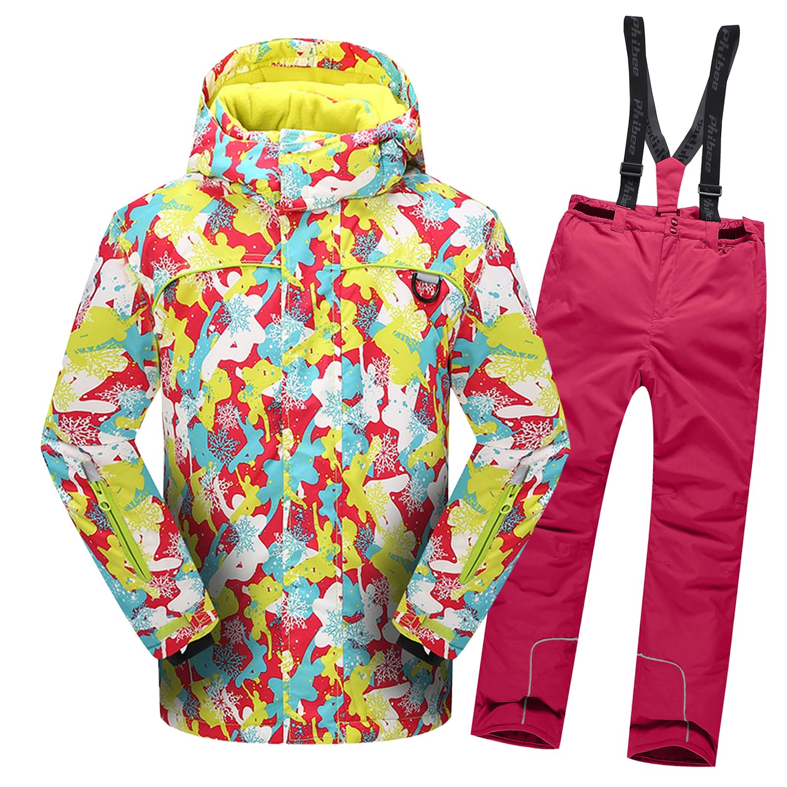 Traje de Nieve Niños Conjunto de Nieve 2 Piezas Chaqueta con Capucha + Pantalones Traje de Esquí Niña Impermeable para Invierno