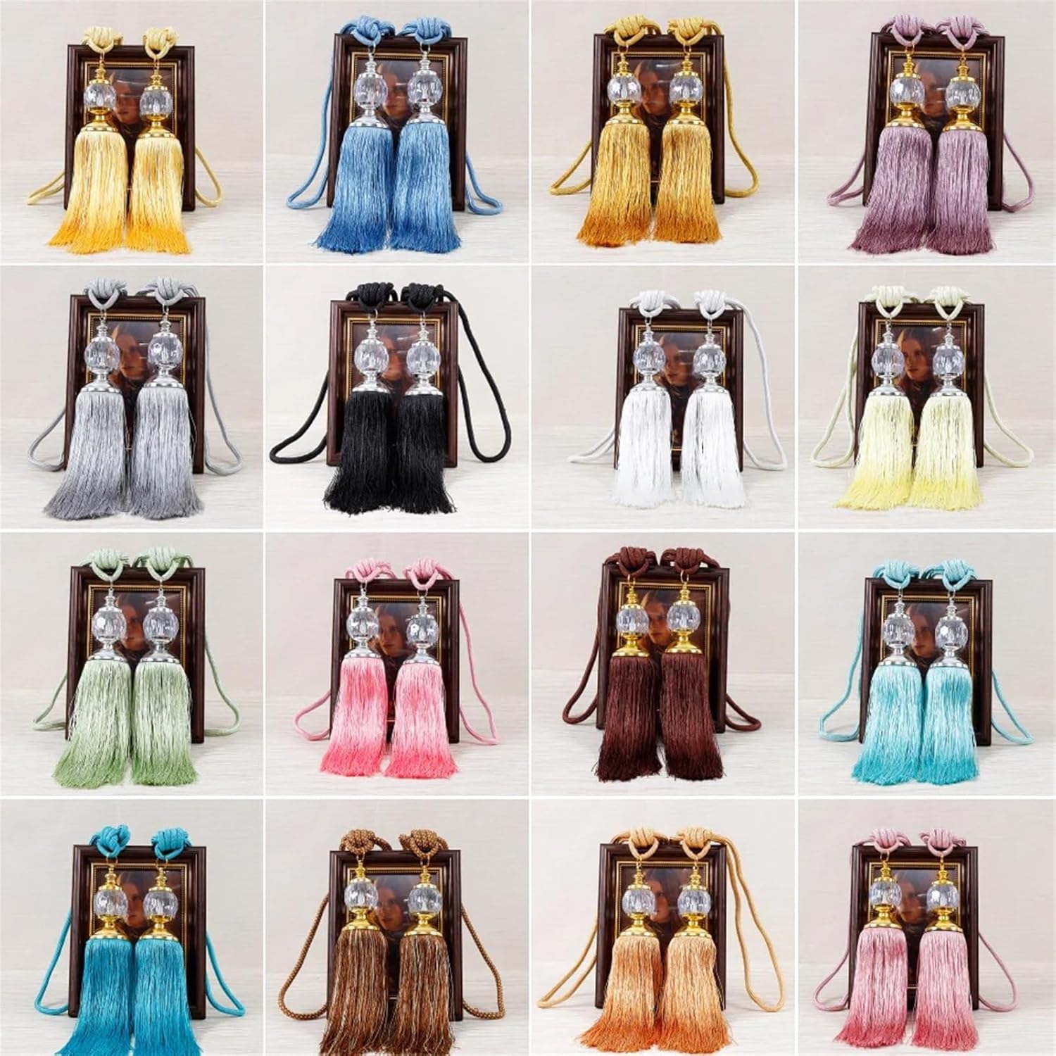 Curtain Rope Tiebacks, 2PCS Retro Style Faux Crystal Tassels Fringe Curtain Tieback Rope Window Drapes Decoration(Golden Yellow)