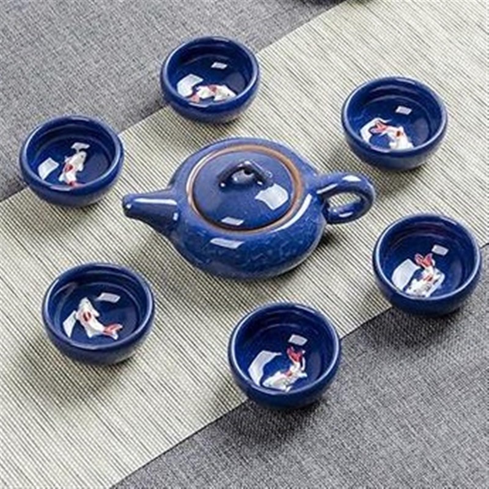 Zestaw do herbaty popołudniowej, chiński czajniczek podróżny, kubki do kawy i herbaty, ceramiczne filiżanki z pękniętą glazurą, 3D, ryby Kung Fu (A)