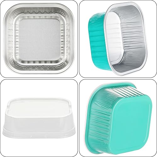 Miniatura 10 de Moldes para magdalenas, 50 moldes cuadrados desechables de papel de aluminio de 5 onzas, moldes de aluminio con tapas, recipientes para hornear