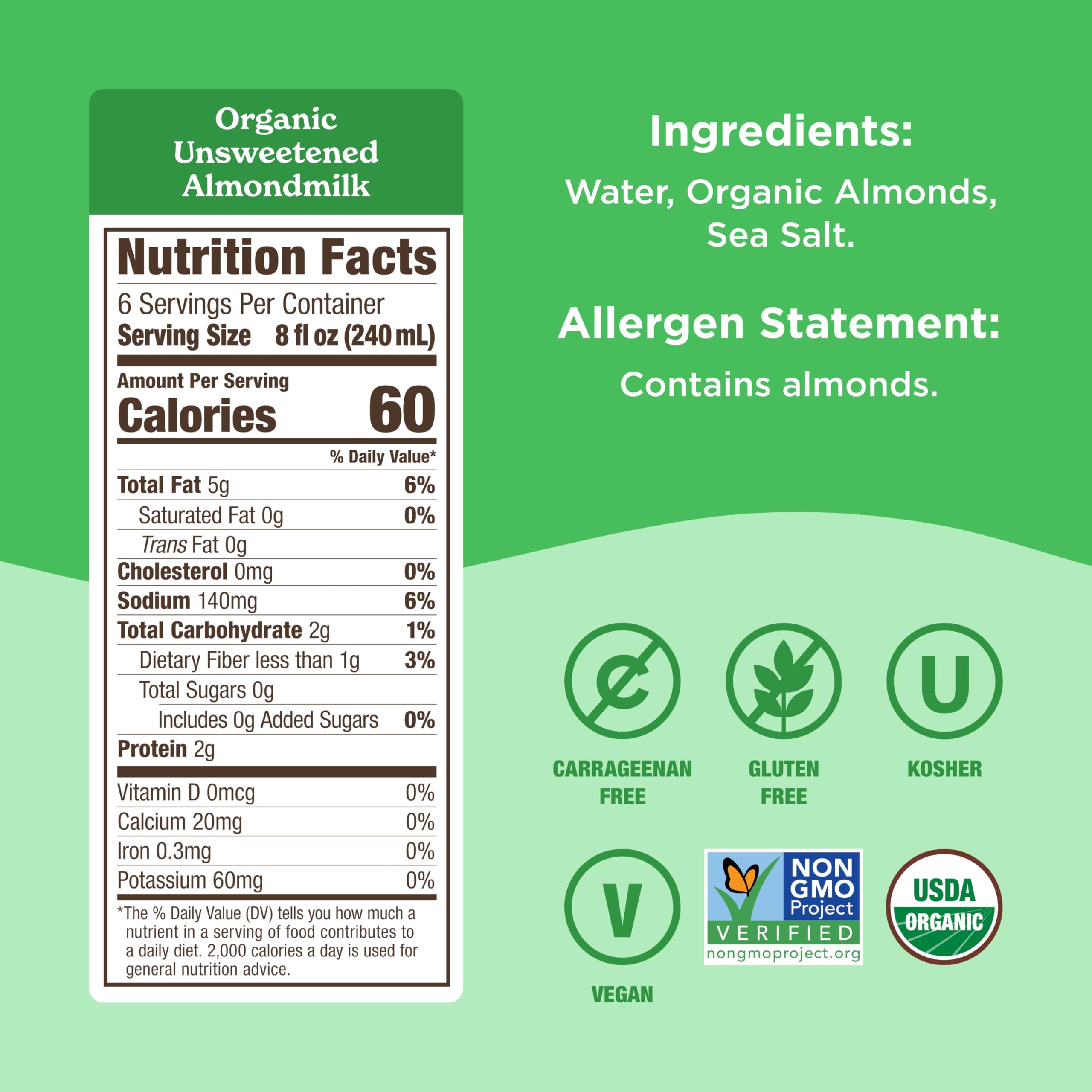 Califia Farms - Organic Unsweetened Almond Milk 48 Oz Dairy Free Keto Vegan Plant Based Organic Milk Non — view 2