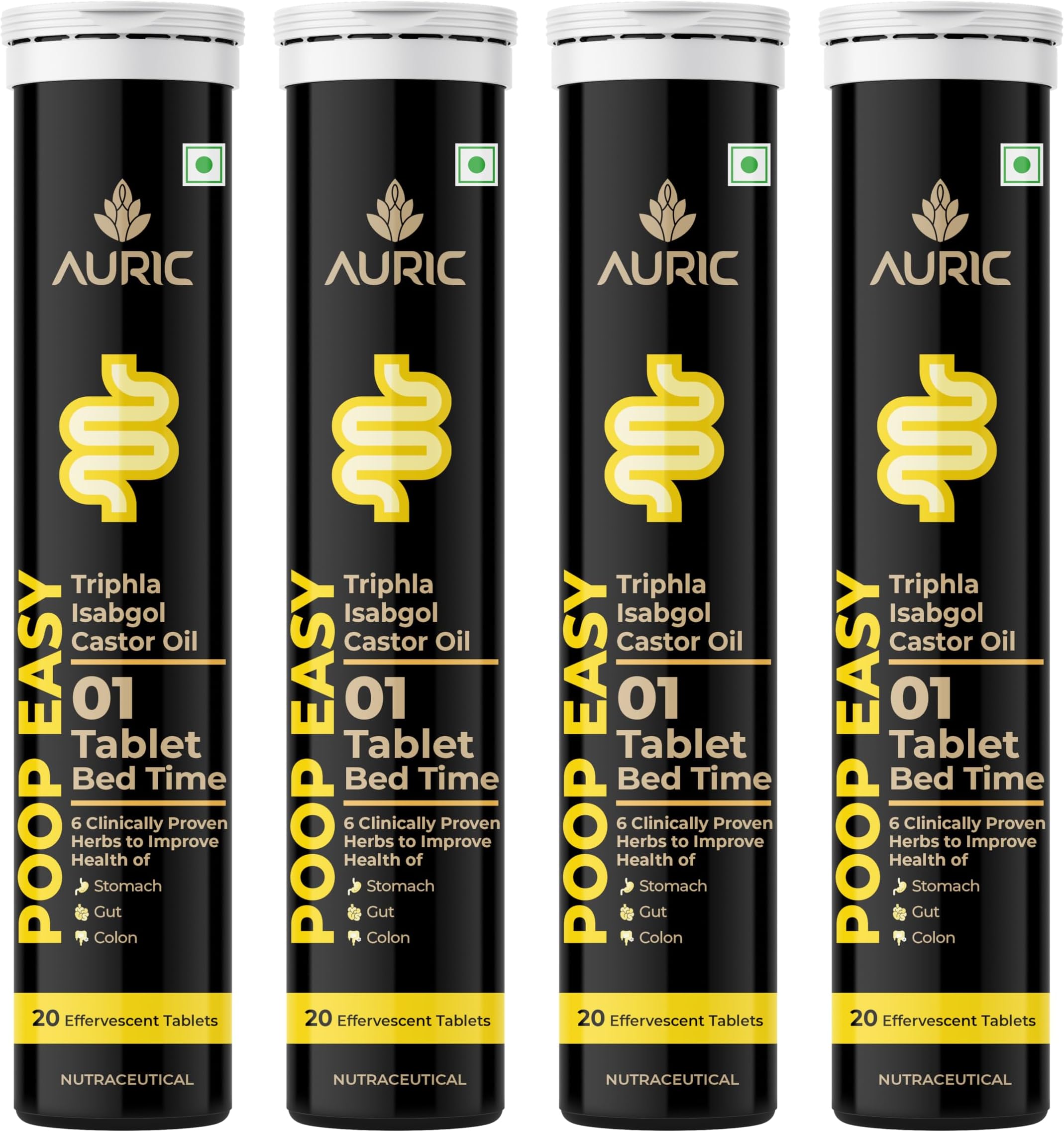 Auric Poop Easy Effervescent Tablet | 80 Tablets Support Bowel & Gut Cleanse | An Ayurvedic Pure Natural Plant-Based Supplement | Flush 365