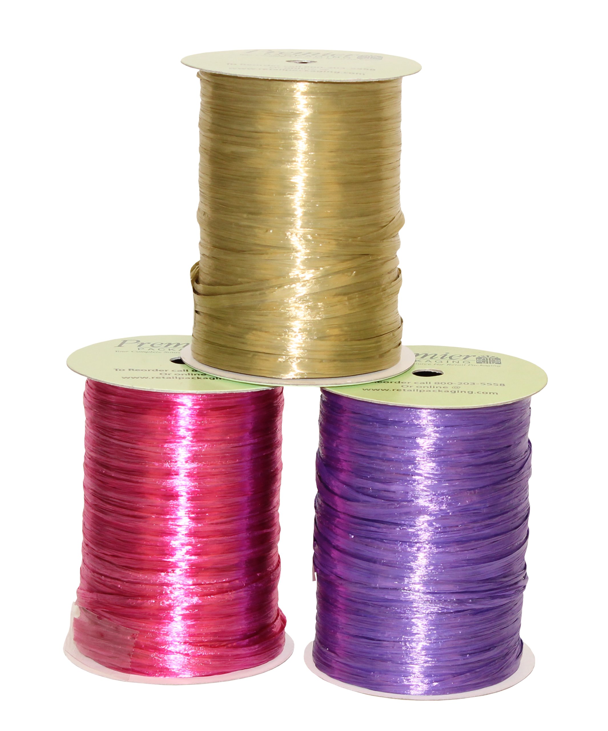 Premier PackagingAMZ-7500099 3-Pack Beauty and Champagne Pearlescent Raffia Ribbon, 1/4-Inch by 100-Yard, Purple
