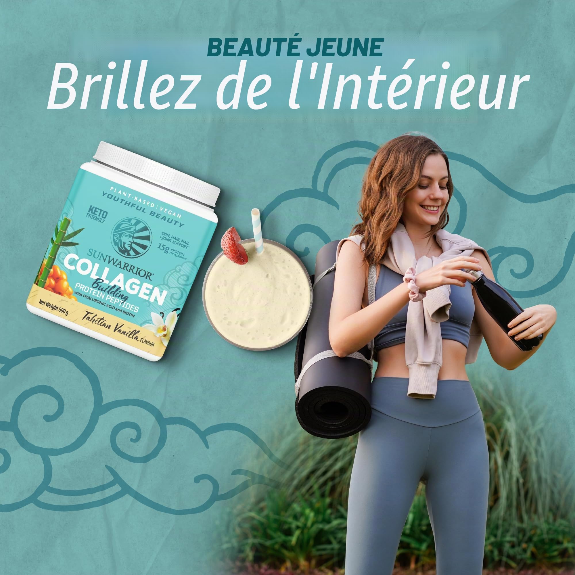 Poudre de protéines - Protéines végétales - Protéines végétales - Conserves de masse musculaire - Facile à compacter - Peptides de protéines de construction - Vanille de Tahiti - 500 g - SUNWARRIOR