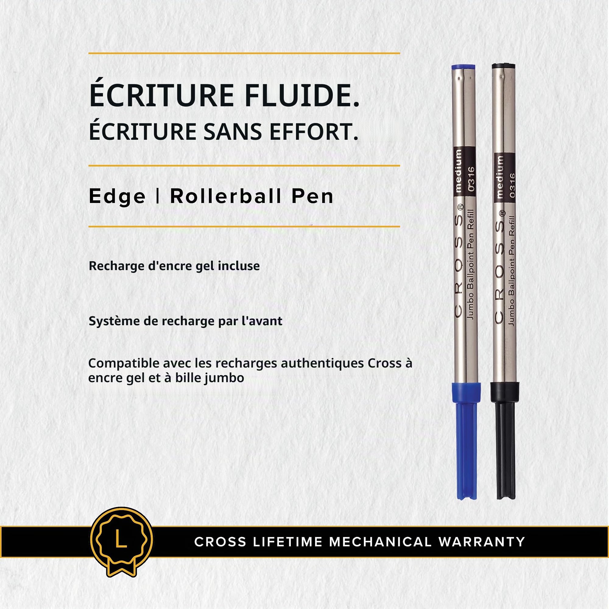 CROSS Edge - Roller rouge convertible / Stylo rechargeable - Avec système d’ouverture par glissement - Écrin classique et recharge roller noire incluse