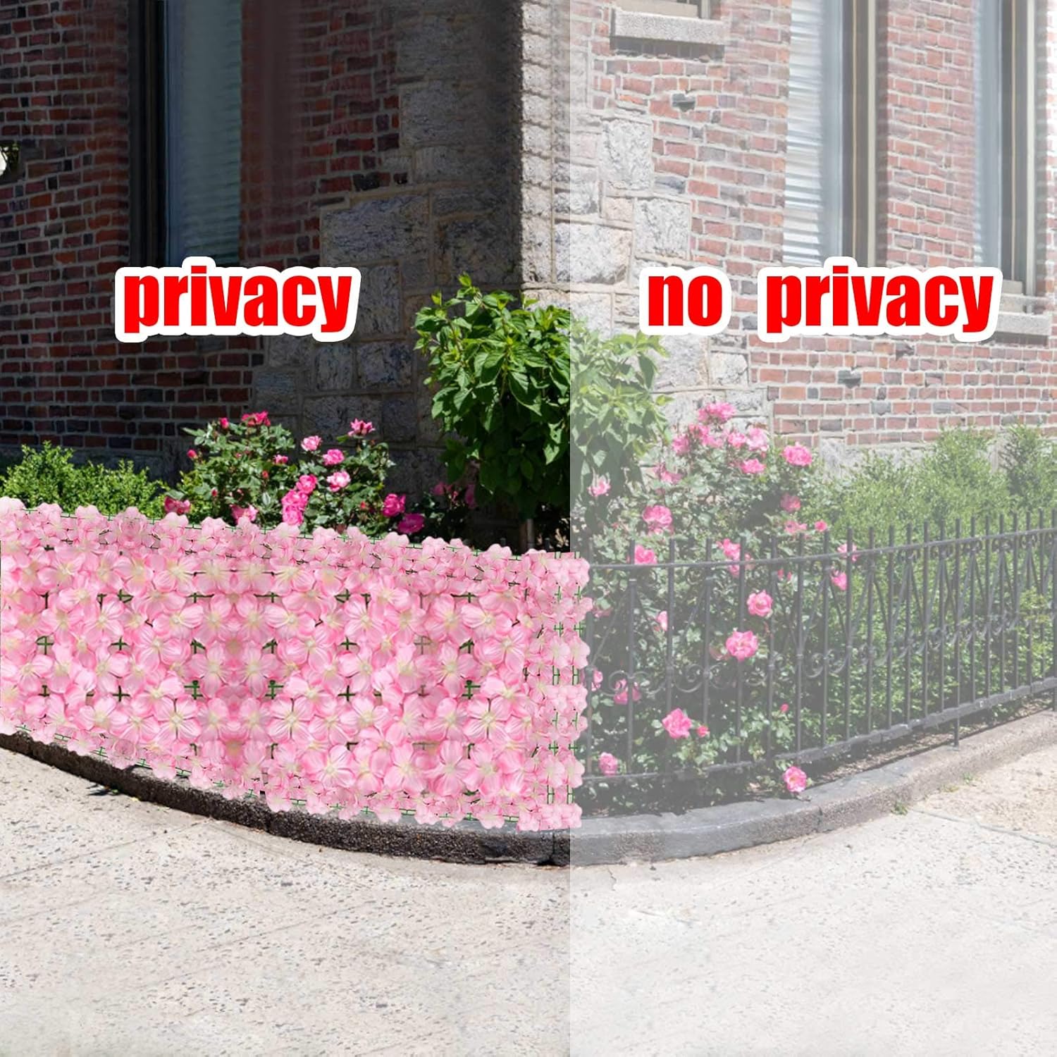 Mxiqqpltky Artificial Hedge Fence Screening with Flowers, Artificial Ivy Screen Trellis Fence Rolls for Balcony Patio Outdoor, Garden Privacy Screen for Backyard Home Decor (19.69x118.11in, Pink)