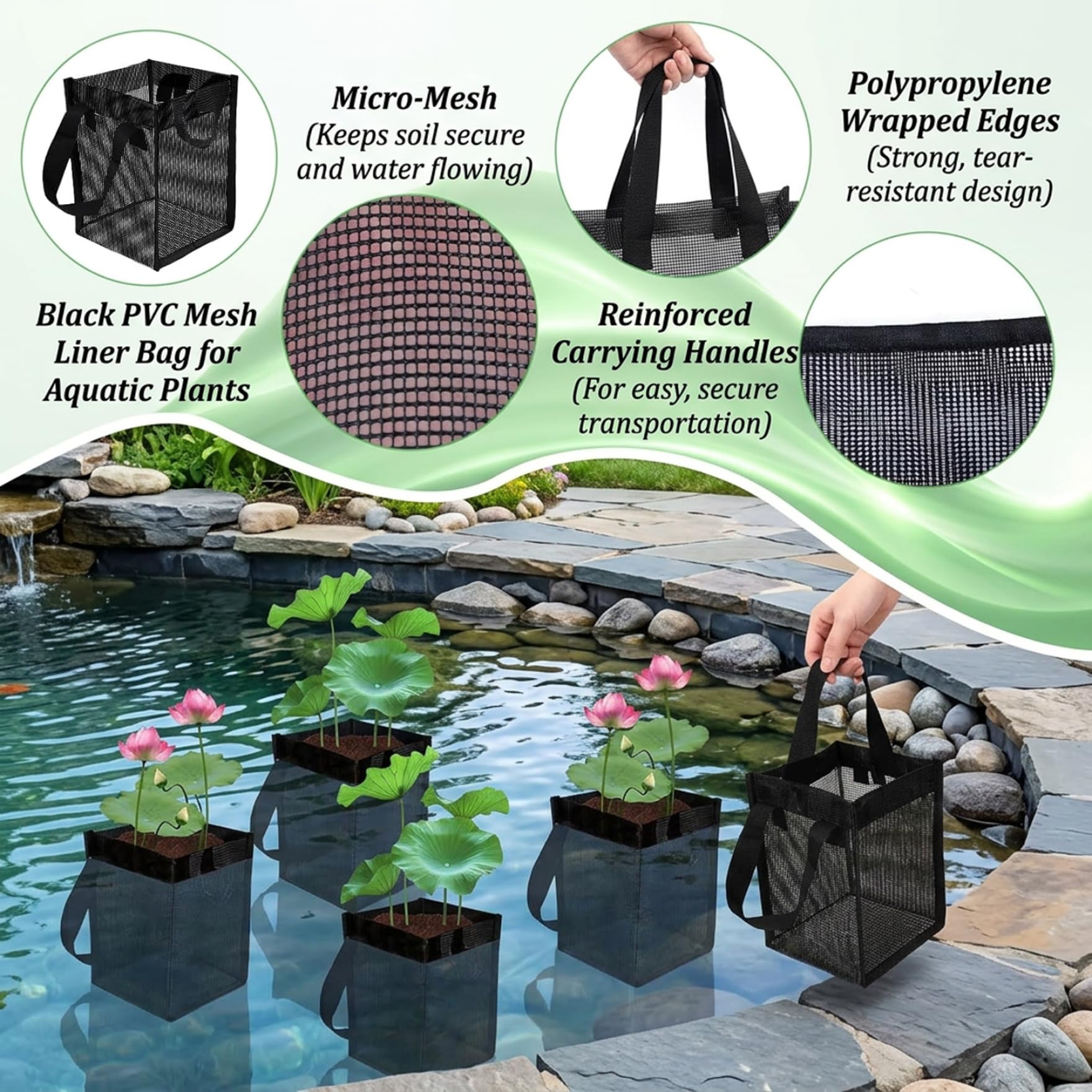 Confezione da 4 cestini idroponici acquatici traspiranti per giglio di loto, vasi in rete da laghetto per piante da giardino acquatiche - Rotondi