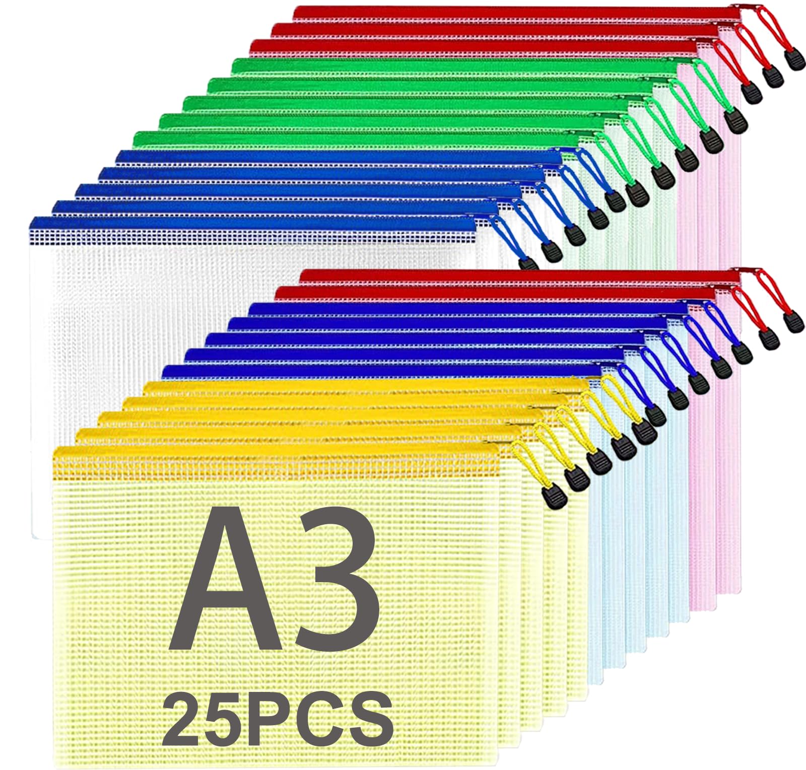 ASelected 15 Stück Dokumententaschen - A4 A5 A6 Mesh Mit Reißverschluss