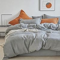 Vista 53 de Simple&Opulence Juego de funda de edredón 100% lino, 2 piezas, estilo básico, de lino lavado francés, color sólido, suave, transpirable, con cierre