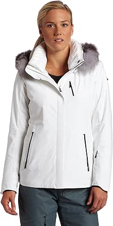 Spyder Women's Diamond with Real Fur Trim Jacket, White, 14