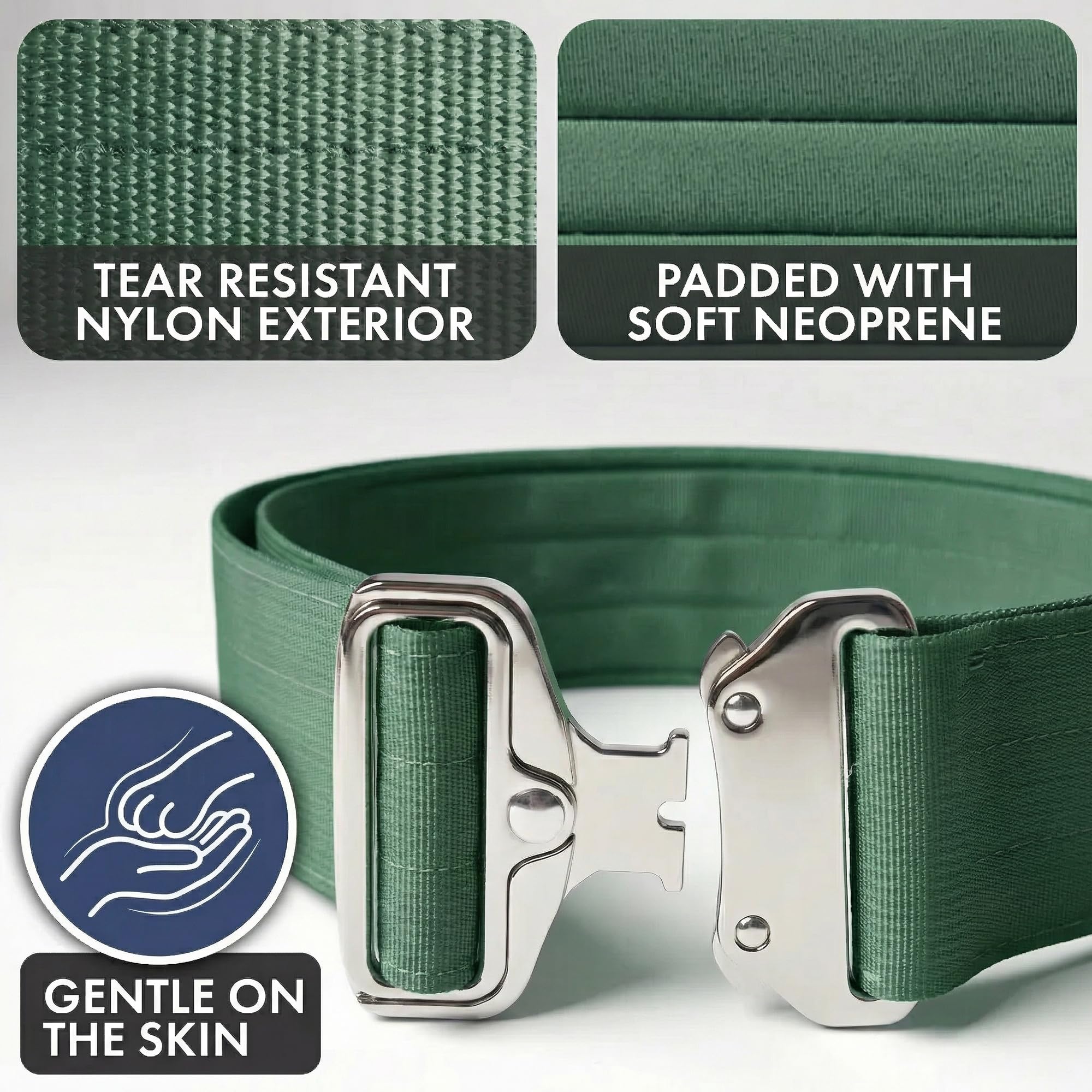 Spark Paws Collare tattico per cani, collare di alta qualità, design robusto e durevole per razze grandi e forti, pitbull, boxer, verde tinta unita, L, 3,8 cm