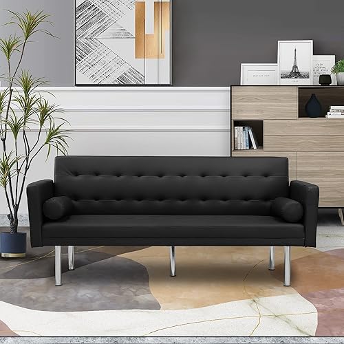 LCH Cama de 685 pulgadas moderno sofá plegable convertible de poliuretano de 685 pulgadas sofá tapizado de tamaño individual con brazo diseño de